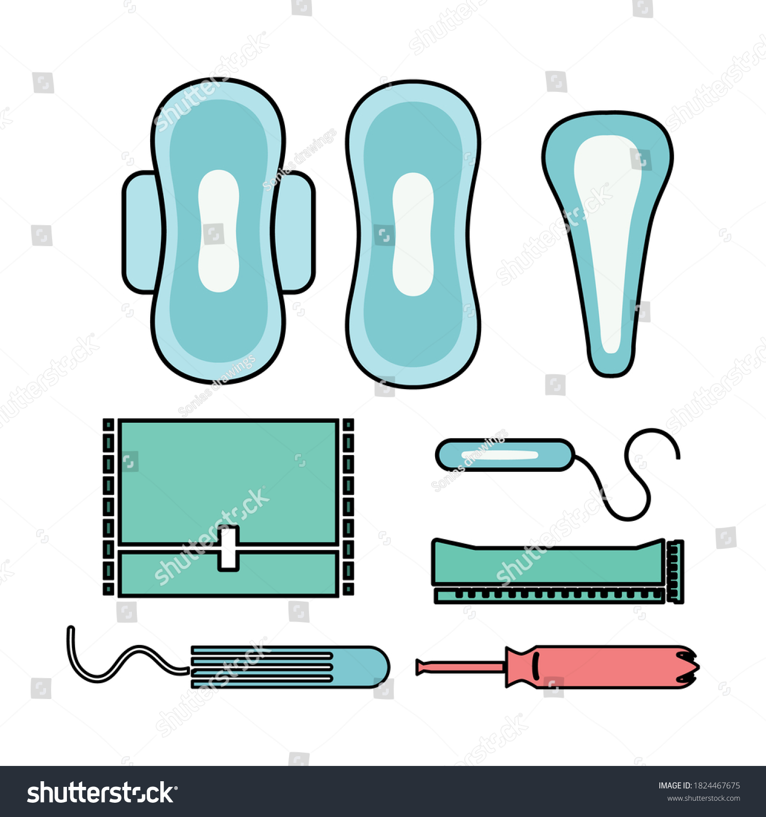 Basic Pads Tampon Cup Menstrual Icons Stock Vector Royalty Free 1824467675 Shutterstock 4572