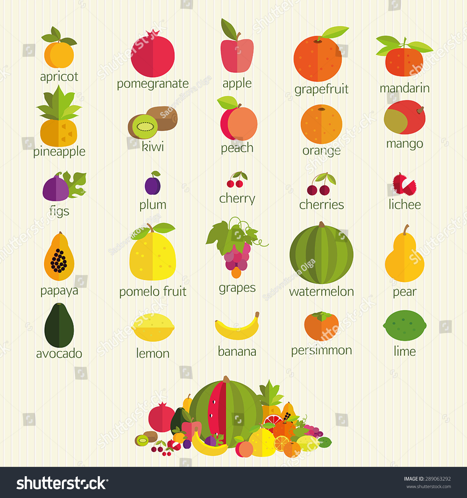 Basics Healthy Nutrition Most Common Fruits Stock Vector 289063292 ...