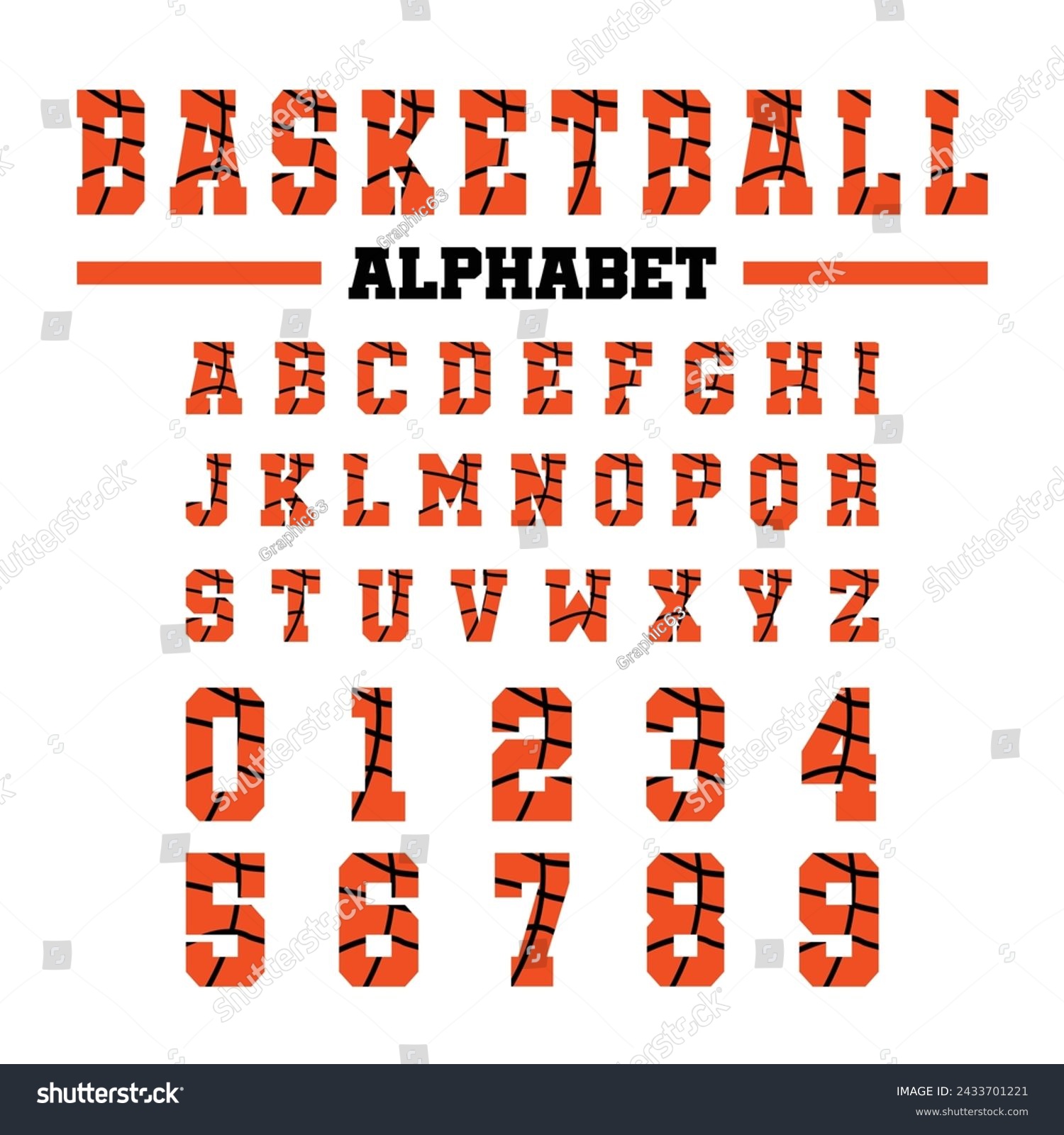 SVG of Basketball Alphabet Letters Numbers Vector Illustration. svg