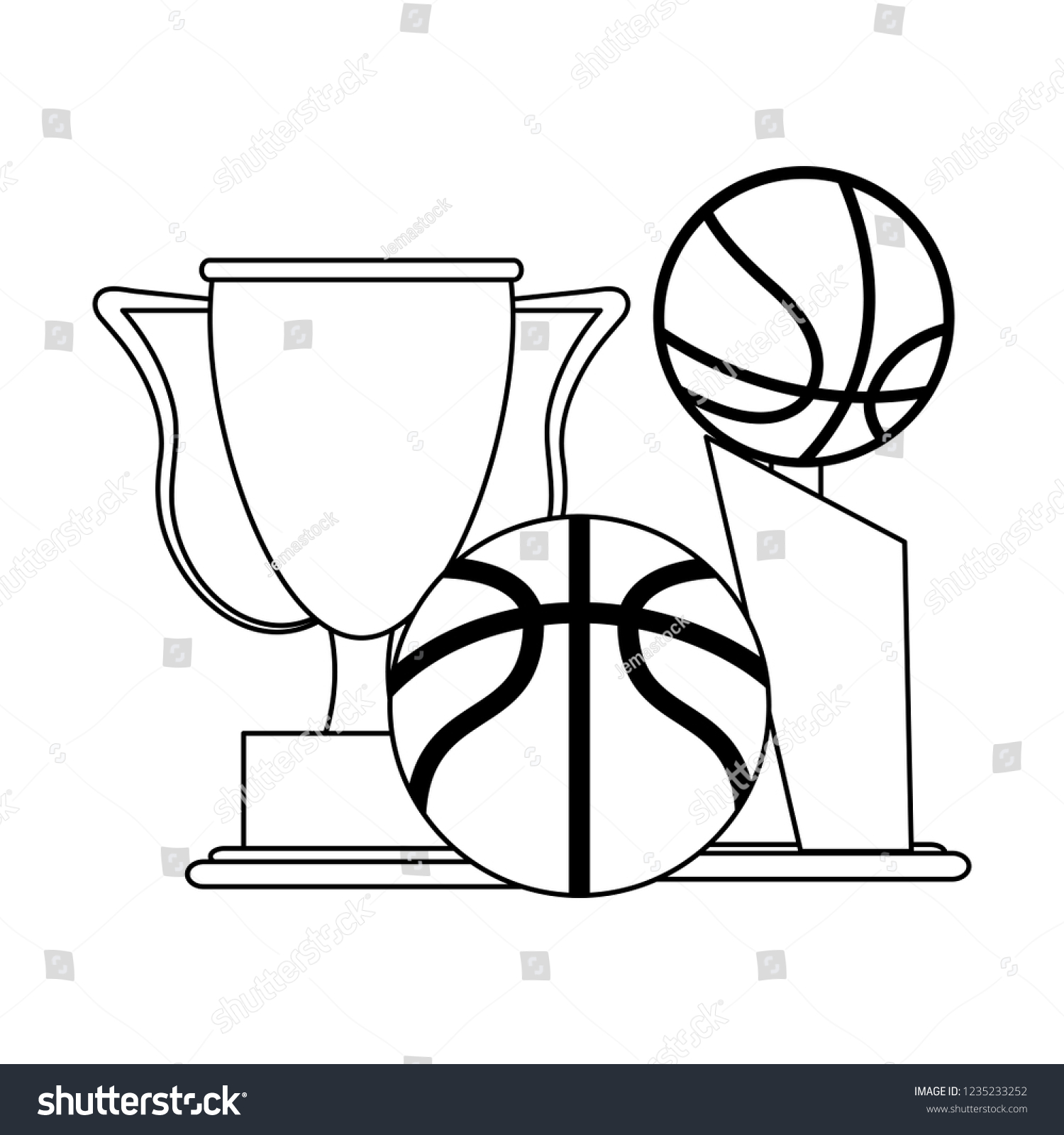 Basketball Trophy Cups Black White: เวกเตอร์สต็อก (ปลอดค่าลิขสิทธิ์