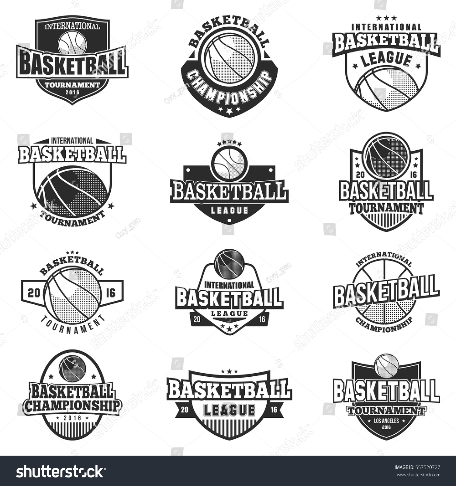 Basketball Black Monochrome Badges Set Retro Stock Vector 557520727 ...