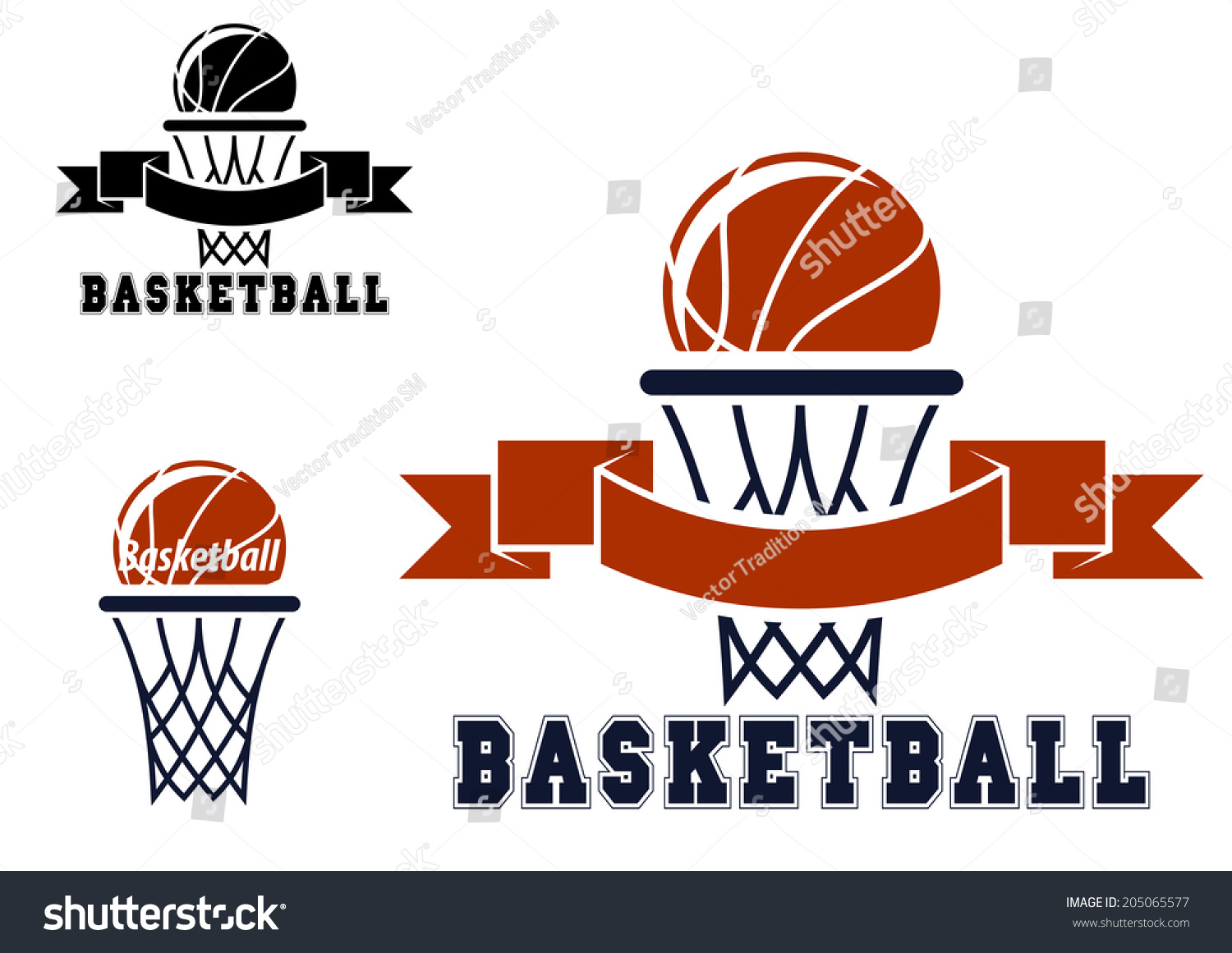 Basketball Emblems Symbols Basket Balls Sporting Stock Vector Royalty