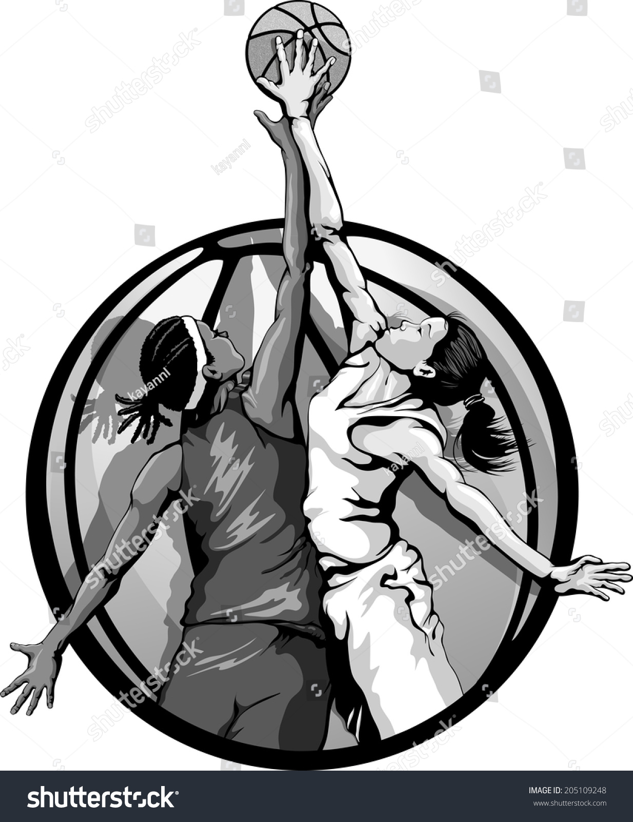 Basketball Jump Ball Featuring Two Girls Stock Vector 205109248 ...