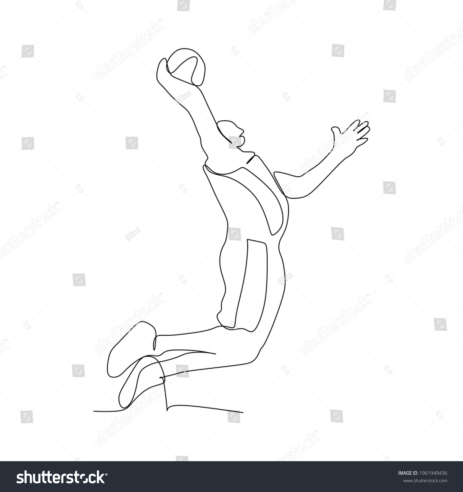 Basketball Player Jump Slam Dunk Continuous Stock Vector (Royalty Free ...