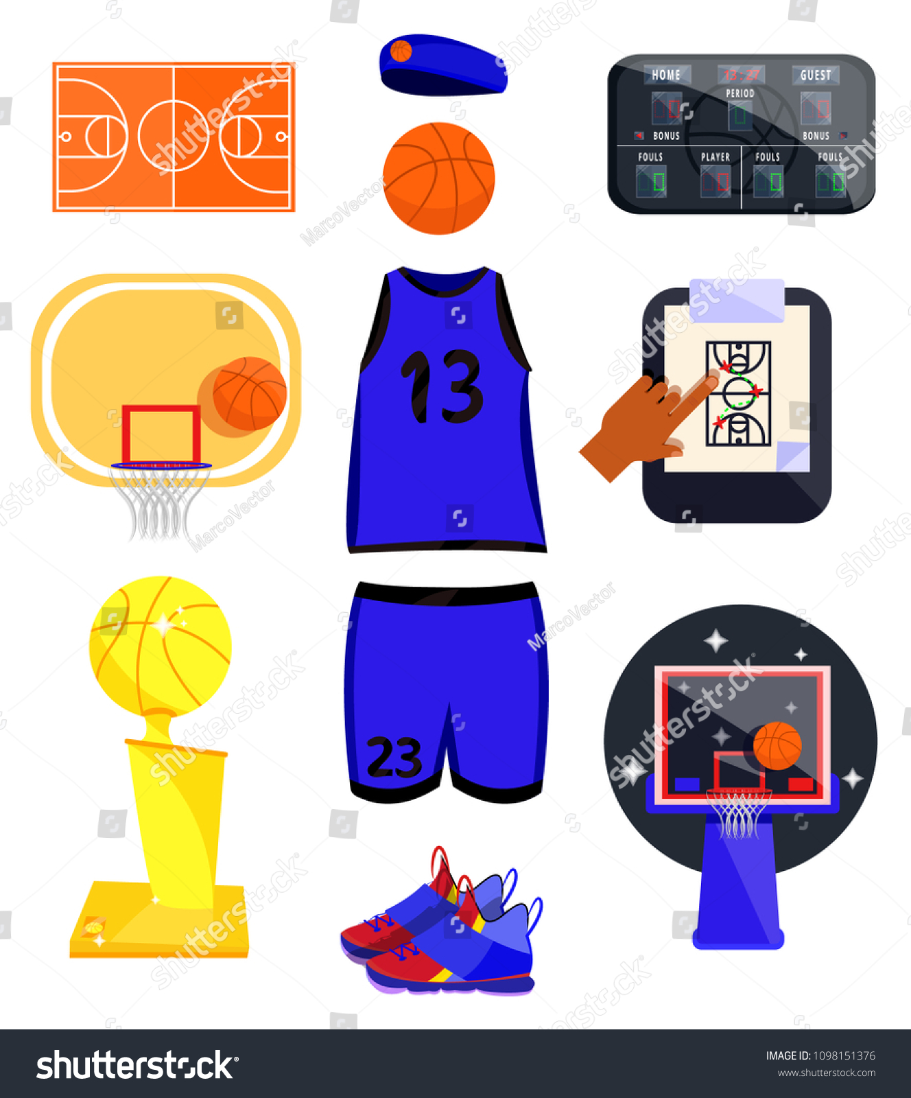 Basketball Set Modern Flat Cartoons Style Stock Vector (Royalty Free ...