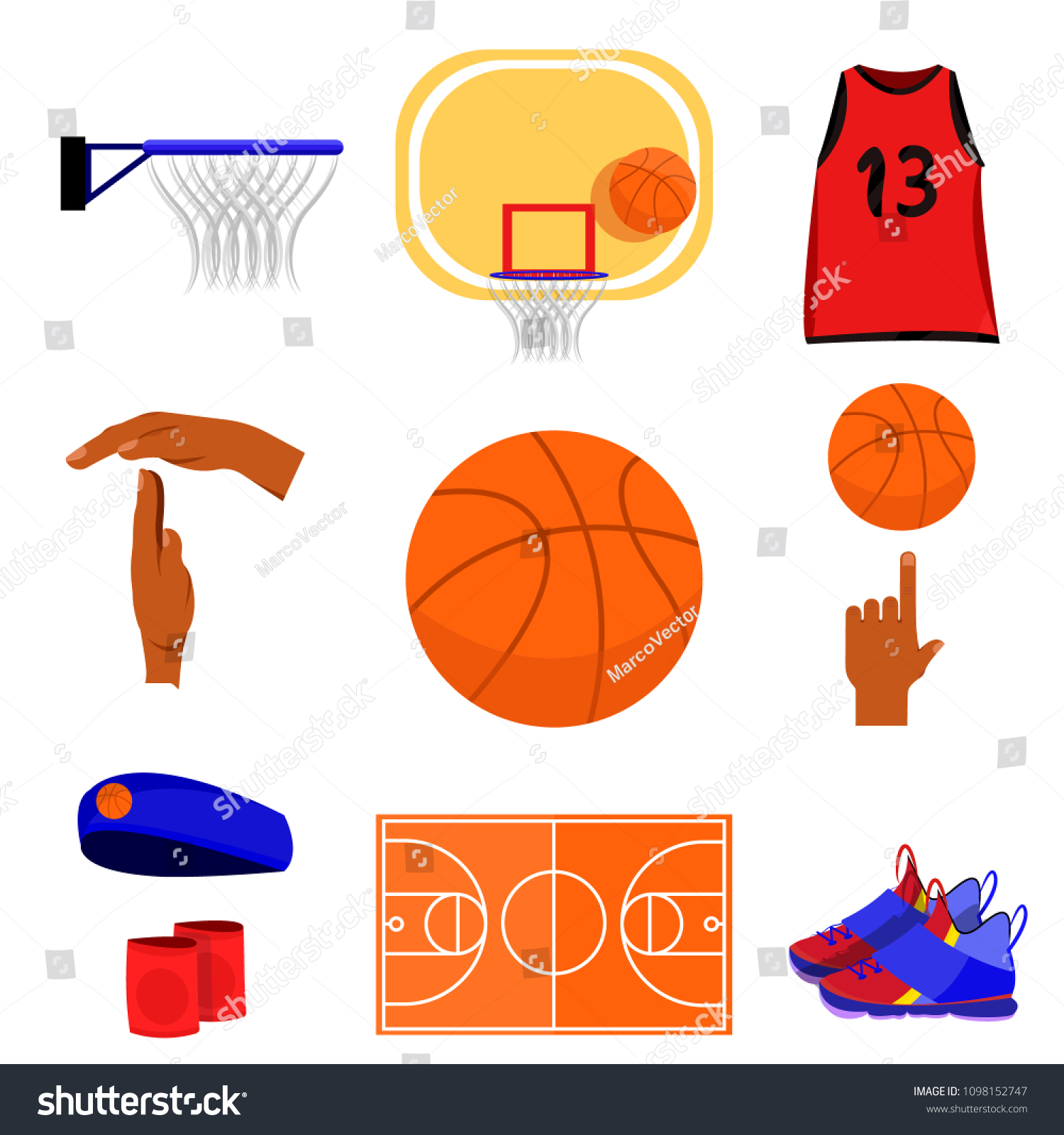 Basketball Set Modern Flat Cartoons Style Stock Vector (Royalty Free ...