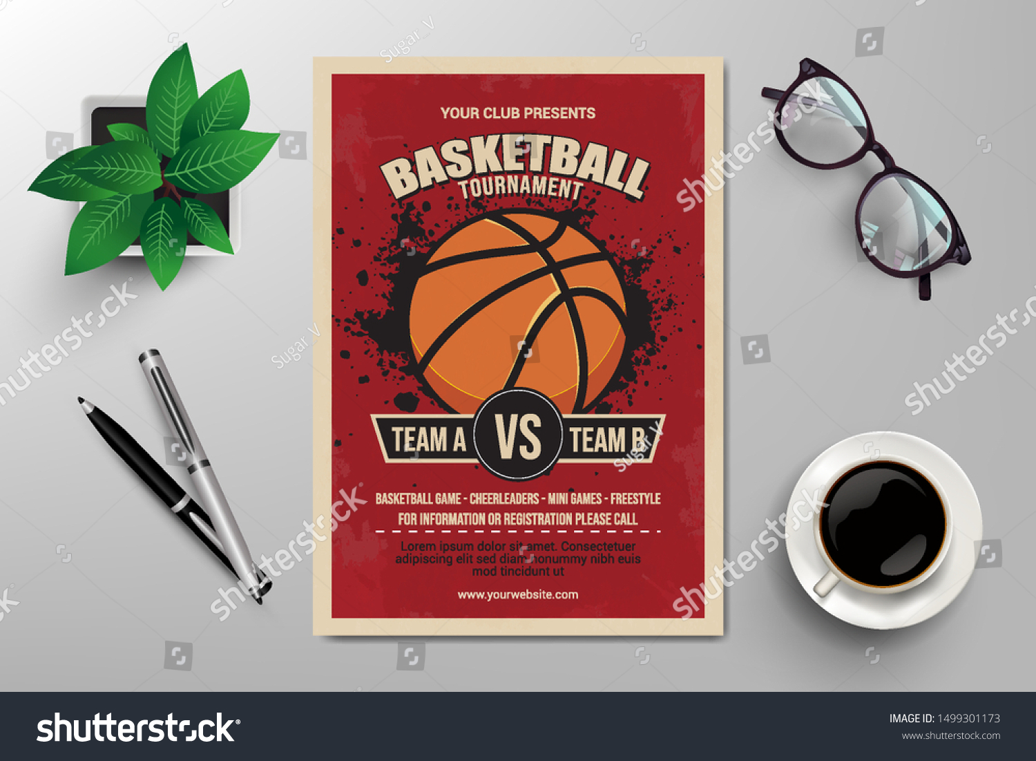 basketball-tournament-flyer-template-retro-flat-stock-vector-royalty