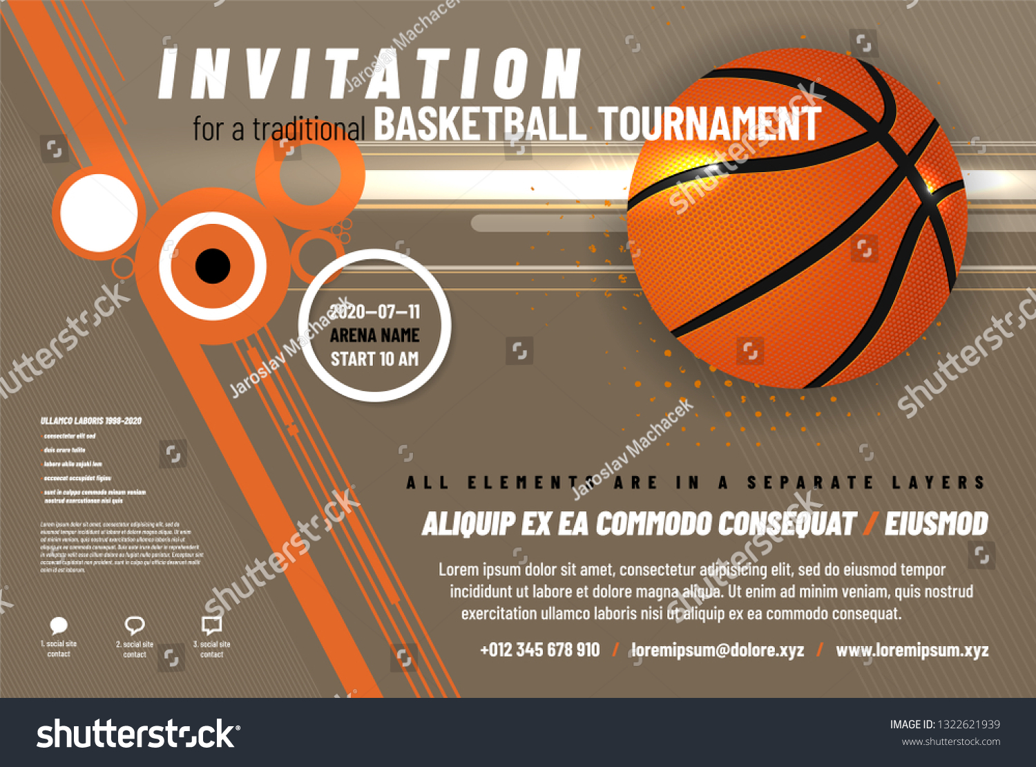 Basketball Tournament Invitation Template Ball Sample Stock Vector