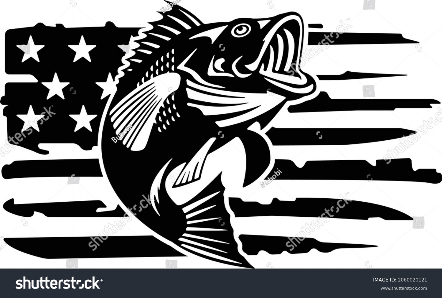 SVG of Bass Fish American Flag Distressed Svg svg