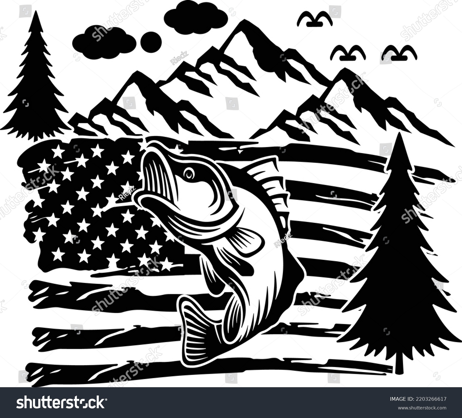 SVG of Bass Fish American Flag Silhouette svg