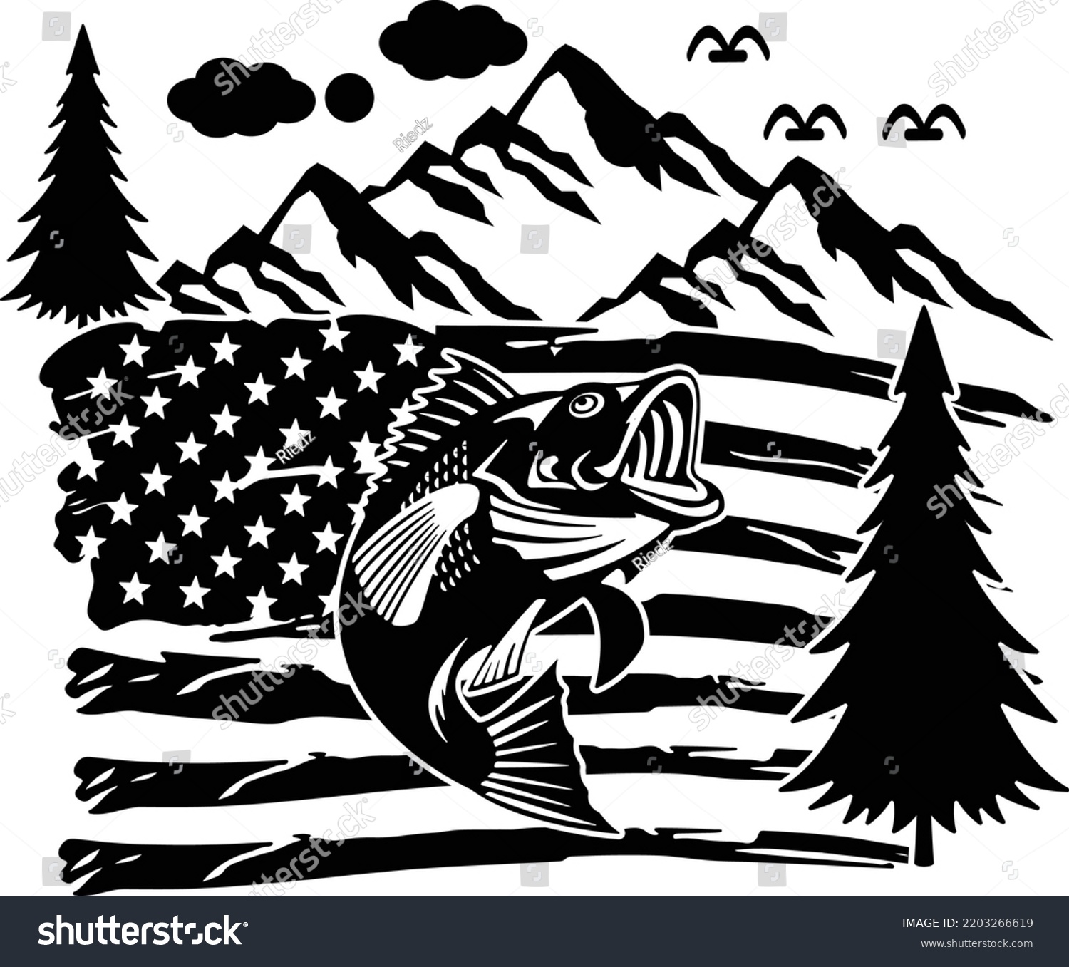 SVG of Bass Fish American Flag Silhouette svg