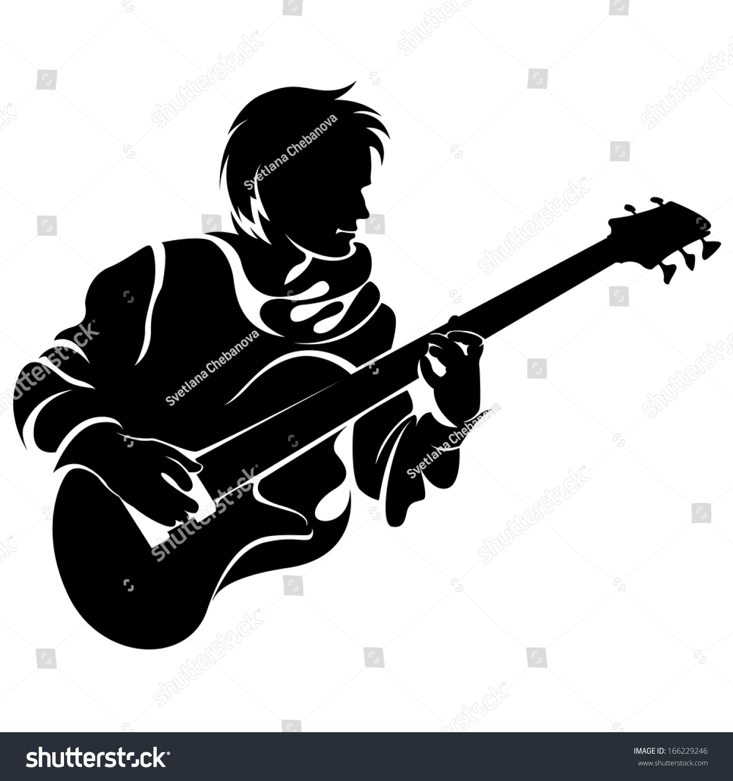 black silhouette guitarist playing bass guitar clip art preview