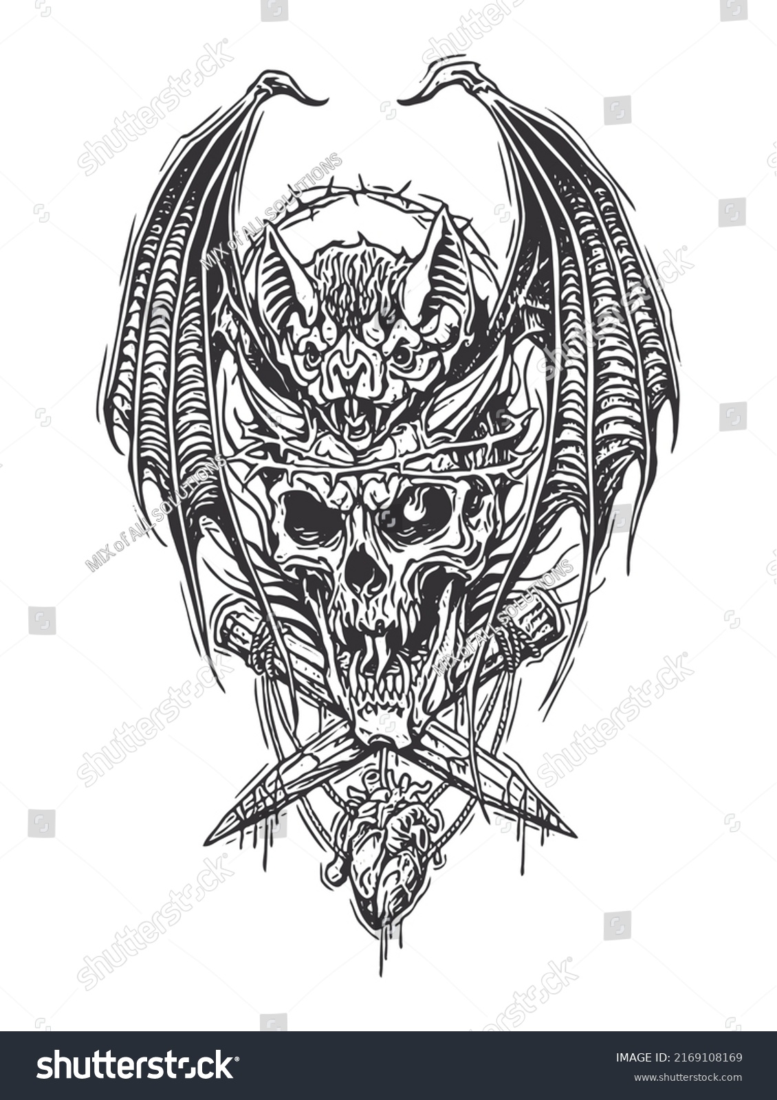 Bat Sitting On Human Skull Black Stock Vector (Royalty Free) 2169108169 ...