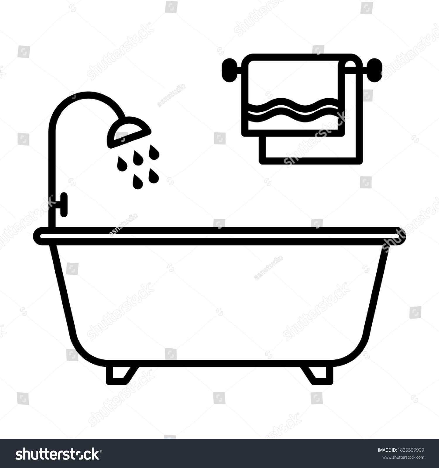 recommend clip art: Bath tub with towel icon in modern outline style design. Vector illustration isolated on white background.
