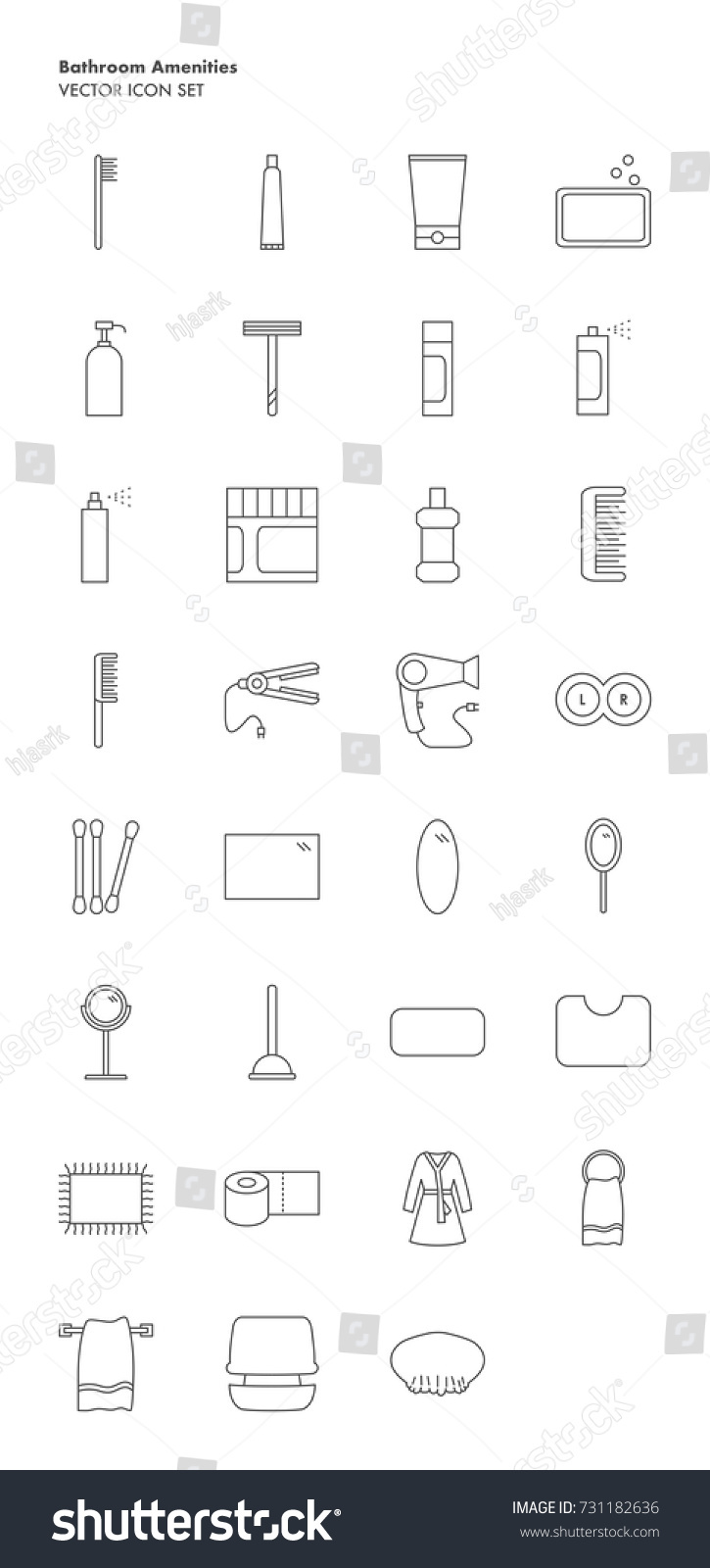 Bathroom Amenities Icon Set Stock Vector (Royalty Free) 731182636 | Shutterstock