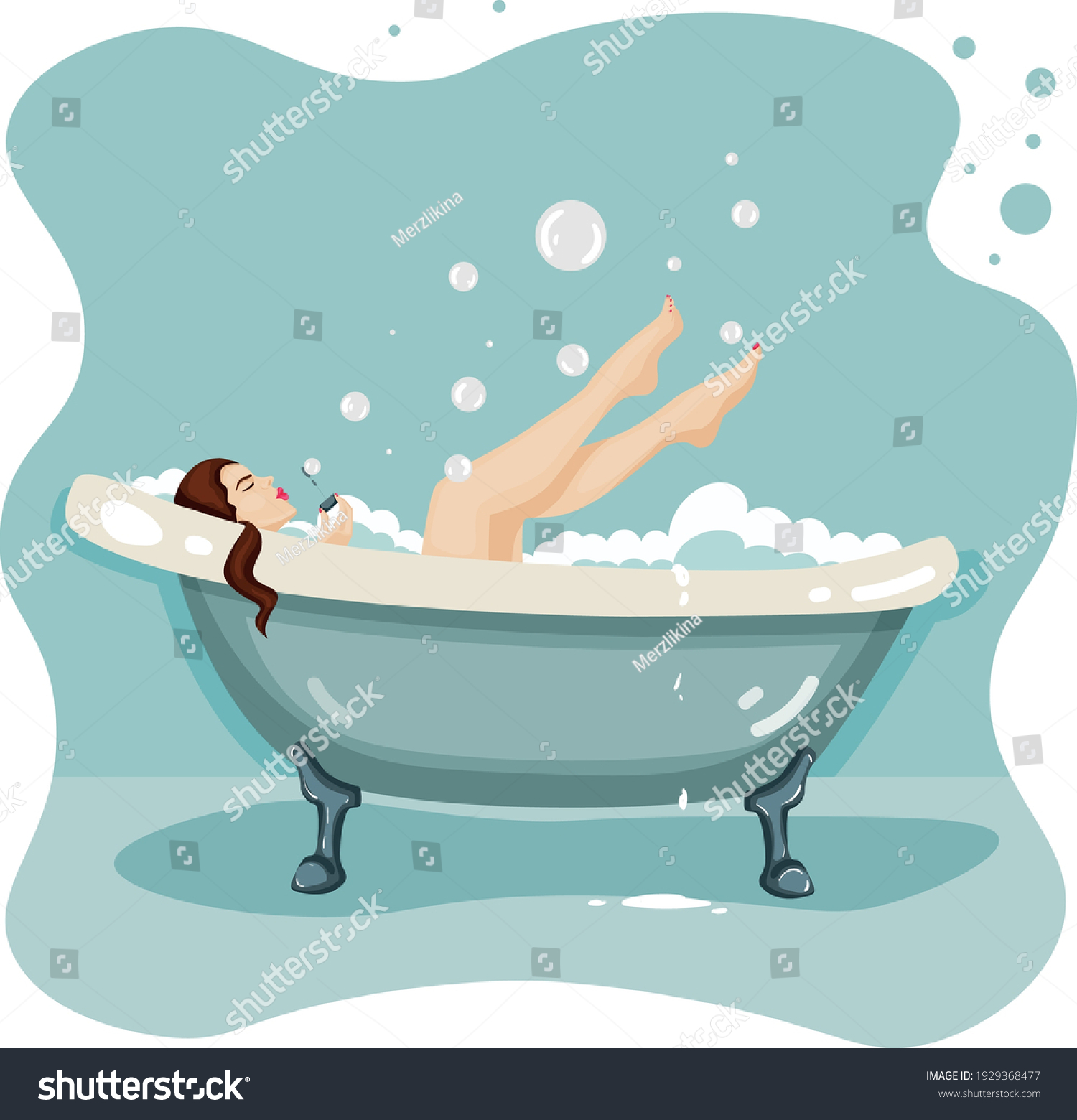 Bathroom Girl Foam Soap Bubbles Stock Vector (Royalty Free) 1929368477