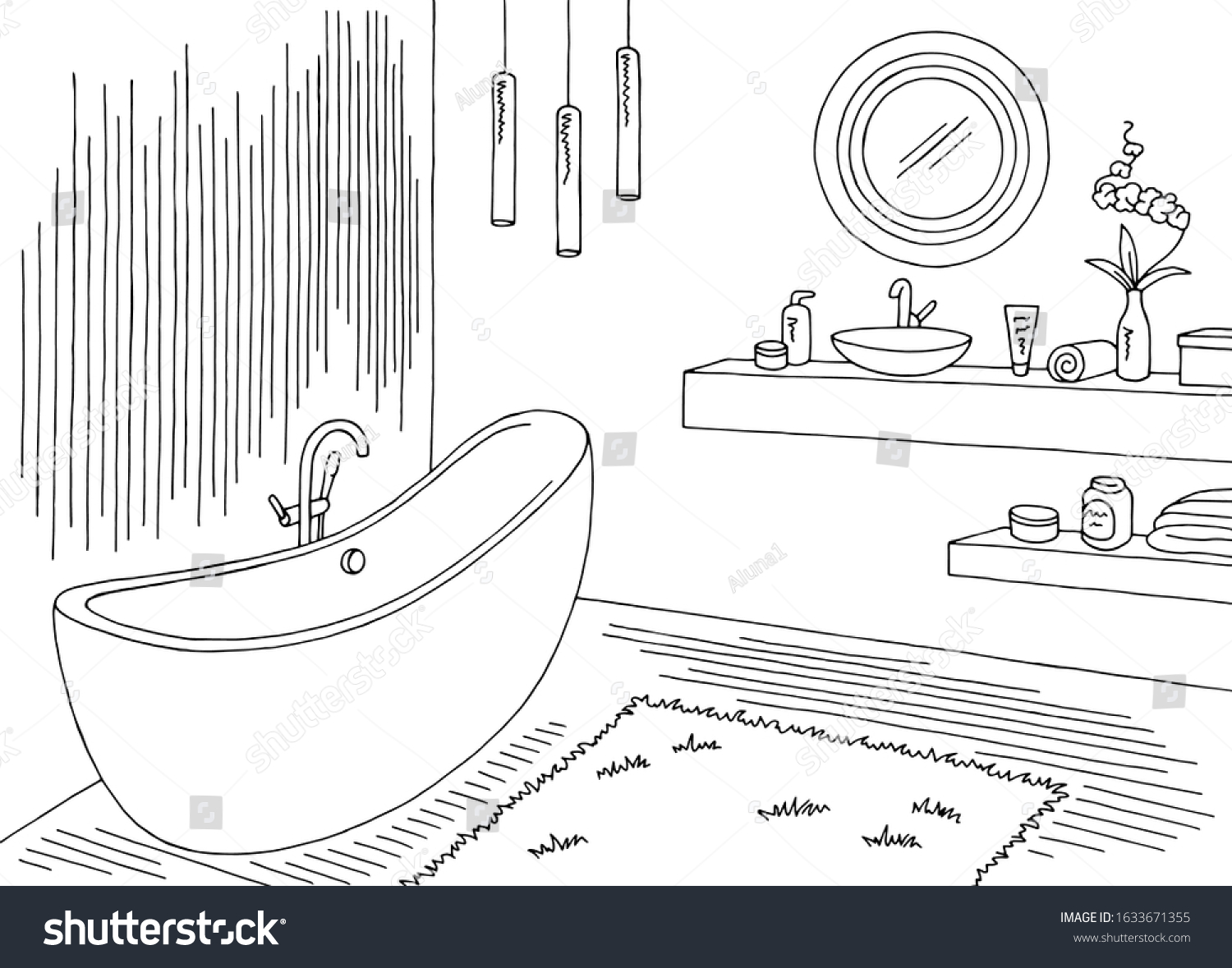 Bathroom Graphic Home Interior Black White Stock Vector (Royalty Free ...