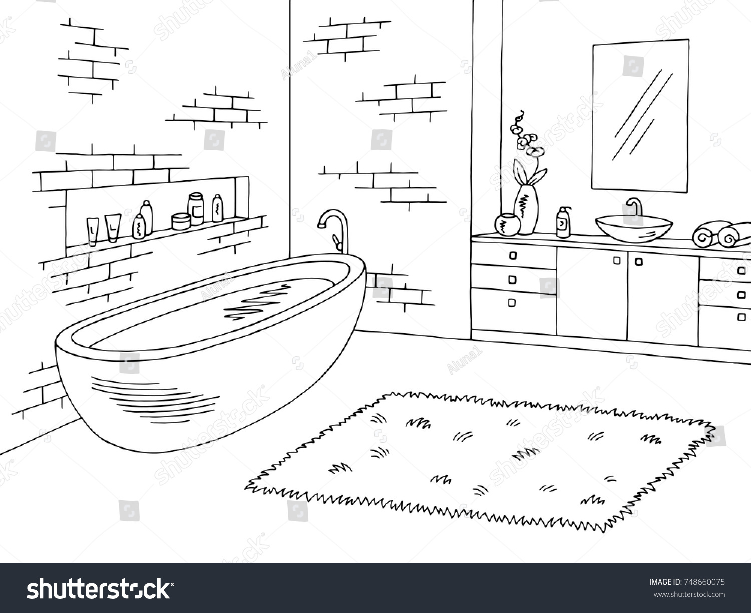 Bathroom Graphic Interior Black White Sketch Stock Vector (Royalty Free ...