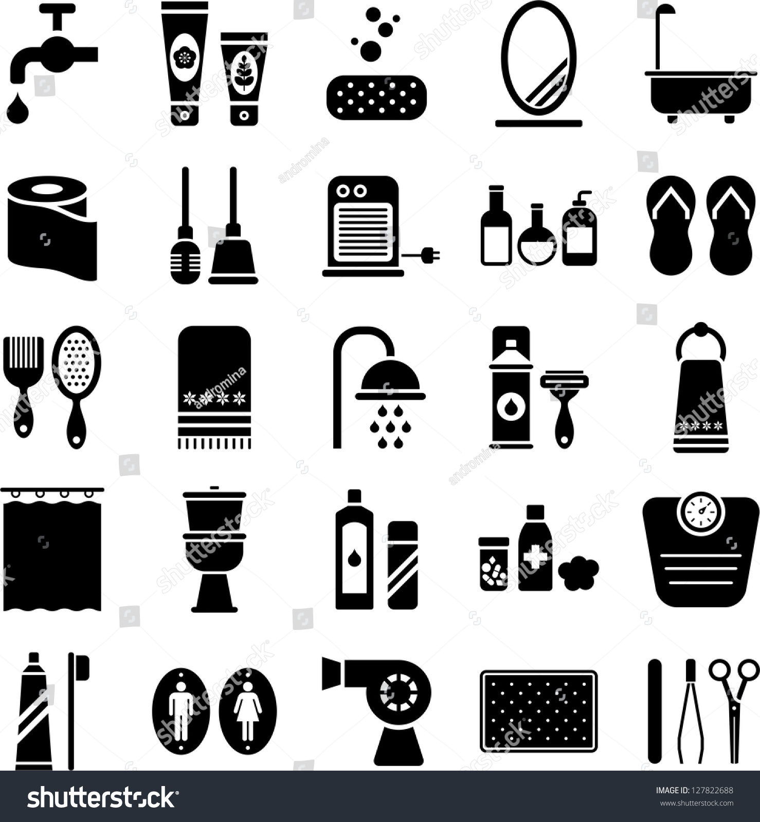 Bathroom Icons Stock Vector 127822688 - Shutterstock