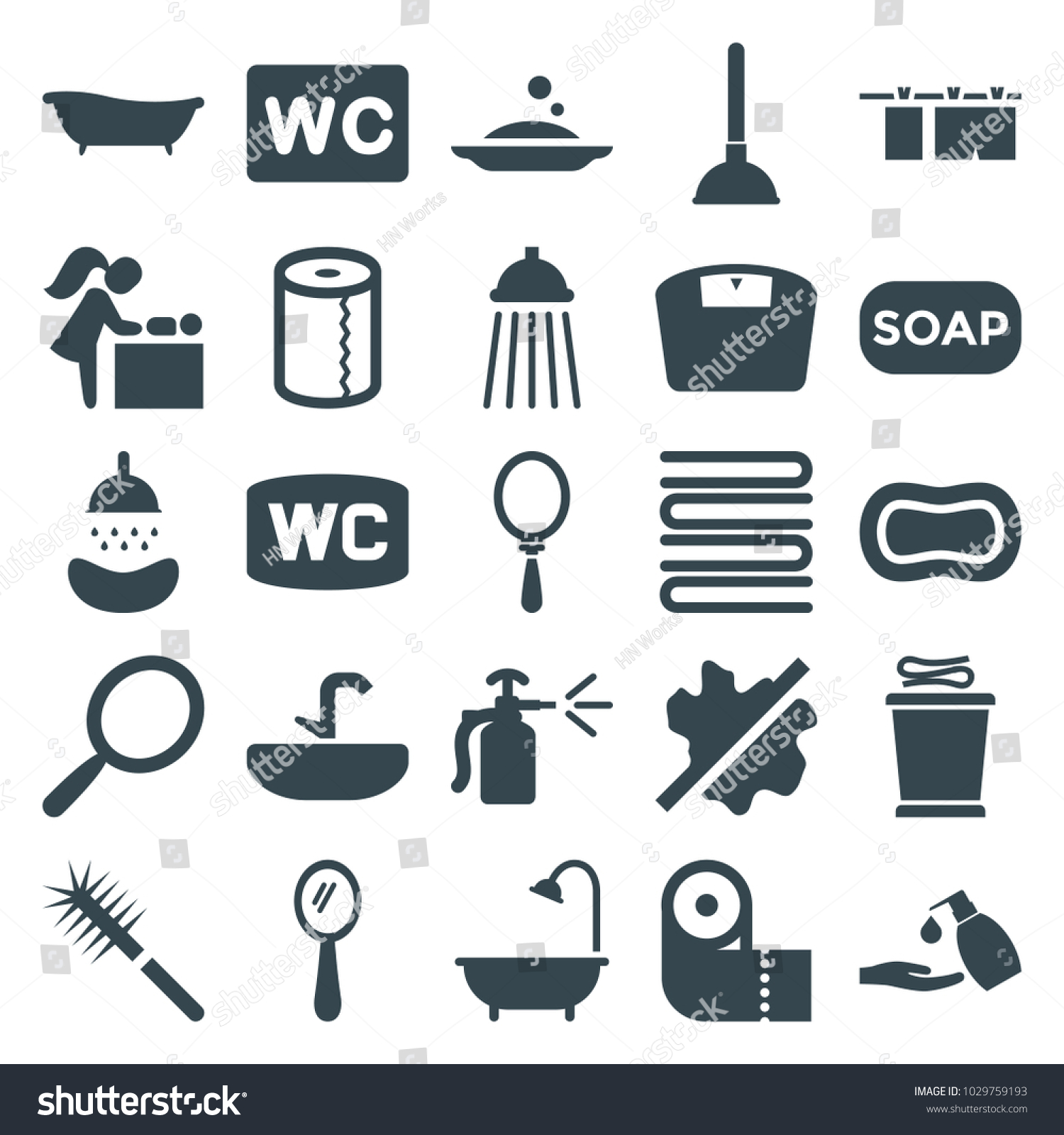 Bathroom Icons Set 25 Editable Filled Stock Vector (Royalty Free ...