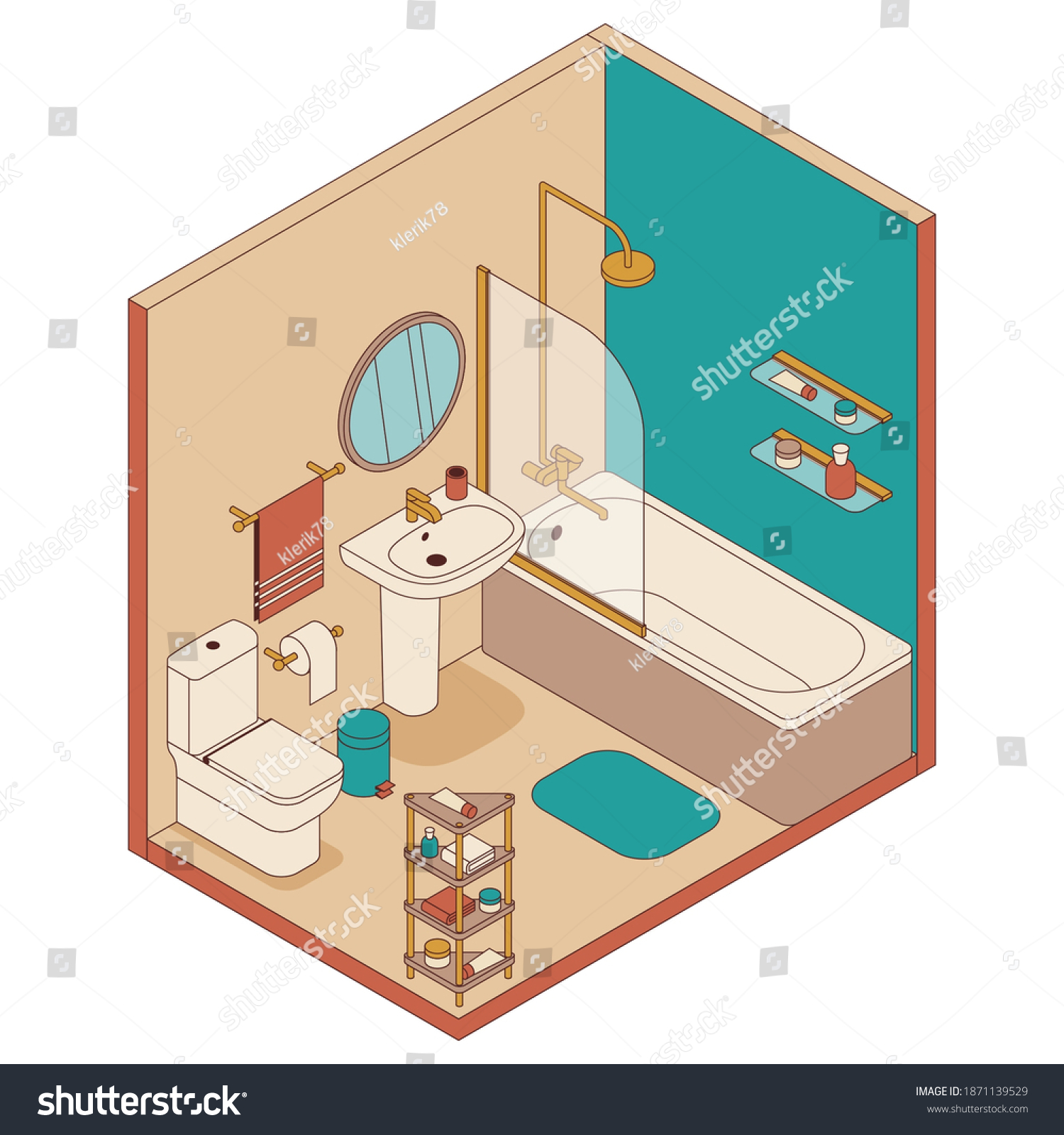 Bathroom Isometric Style Bath Washbasin Toilet Stock Vector (royalty 