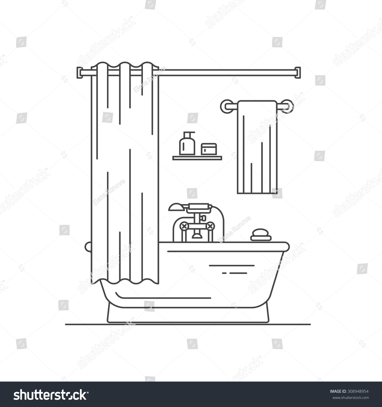 Bathroom Interior Outline Design Vector Illustration Stock Vector ...