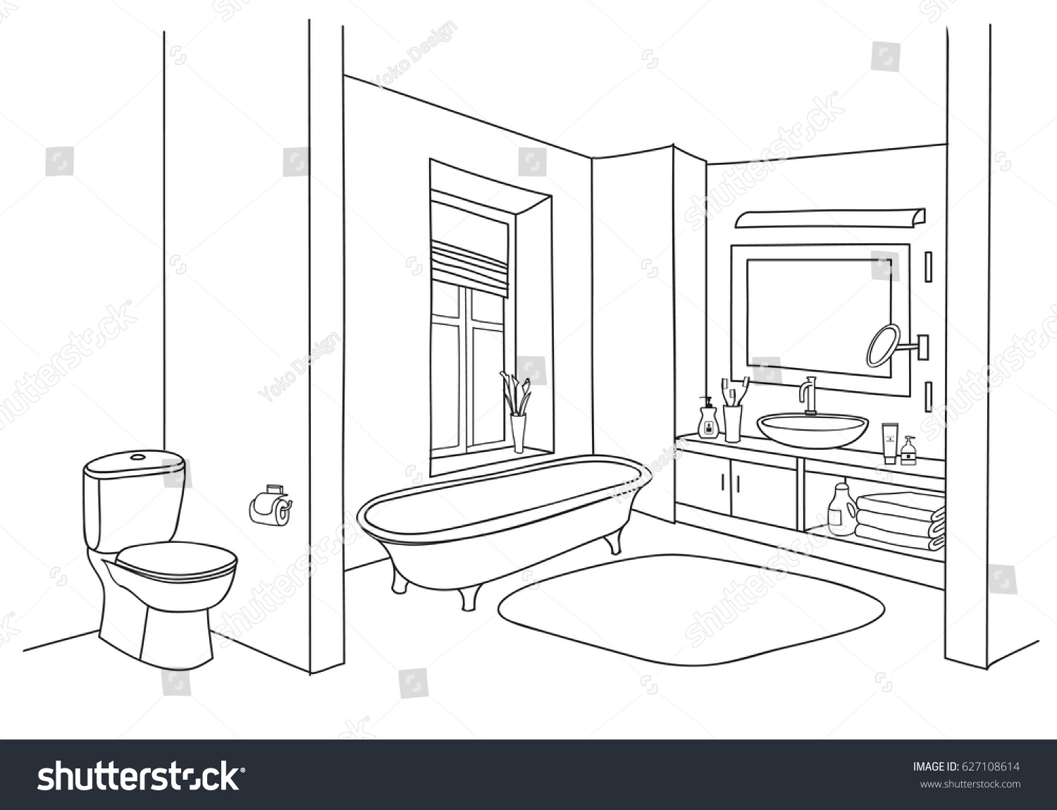 Bathroom Interior Sketch Room View Doodle Stock Vector (Royalty Free ...