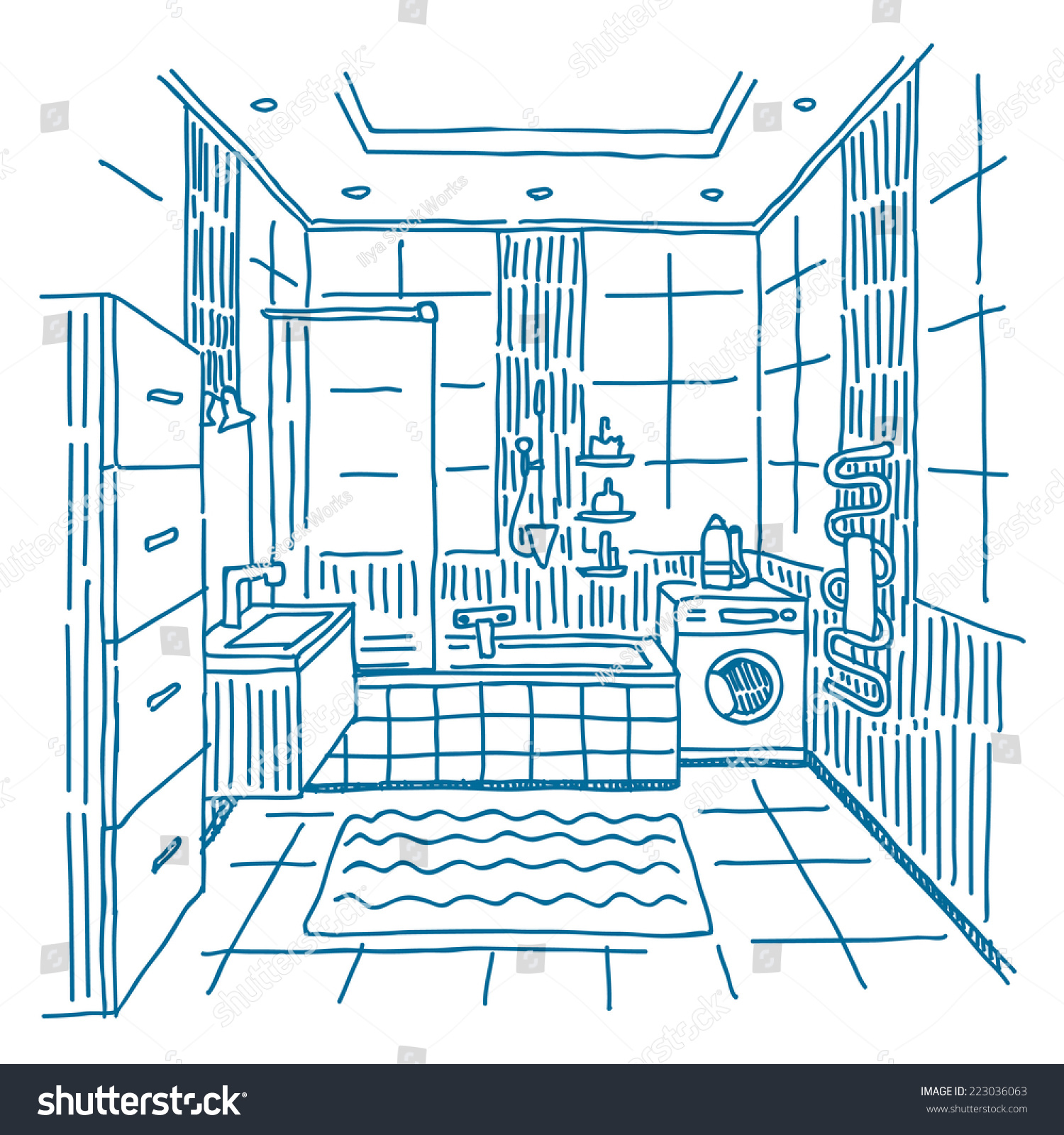 Bathroom Interior Vector Drawing Isolated On Stock Vector (Royalty Free) 223036063