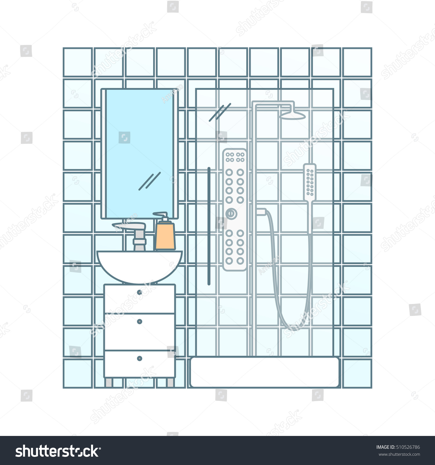 Bathroom Interior Vector Line Illustration Stock Vector (royalty Free 