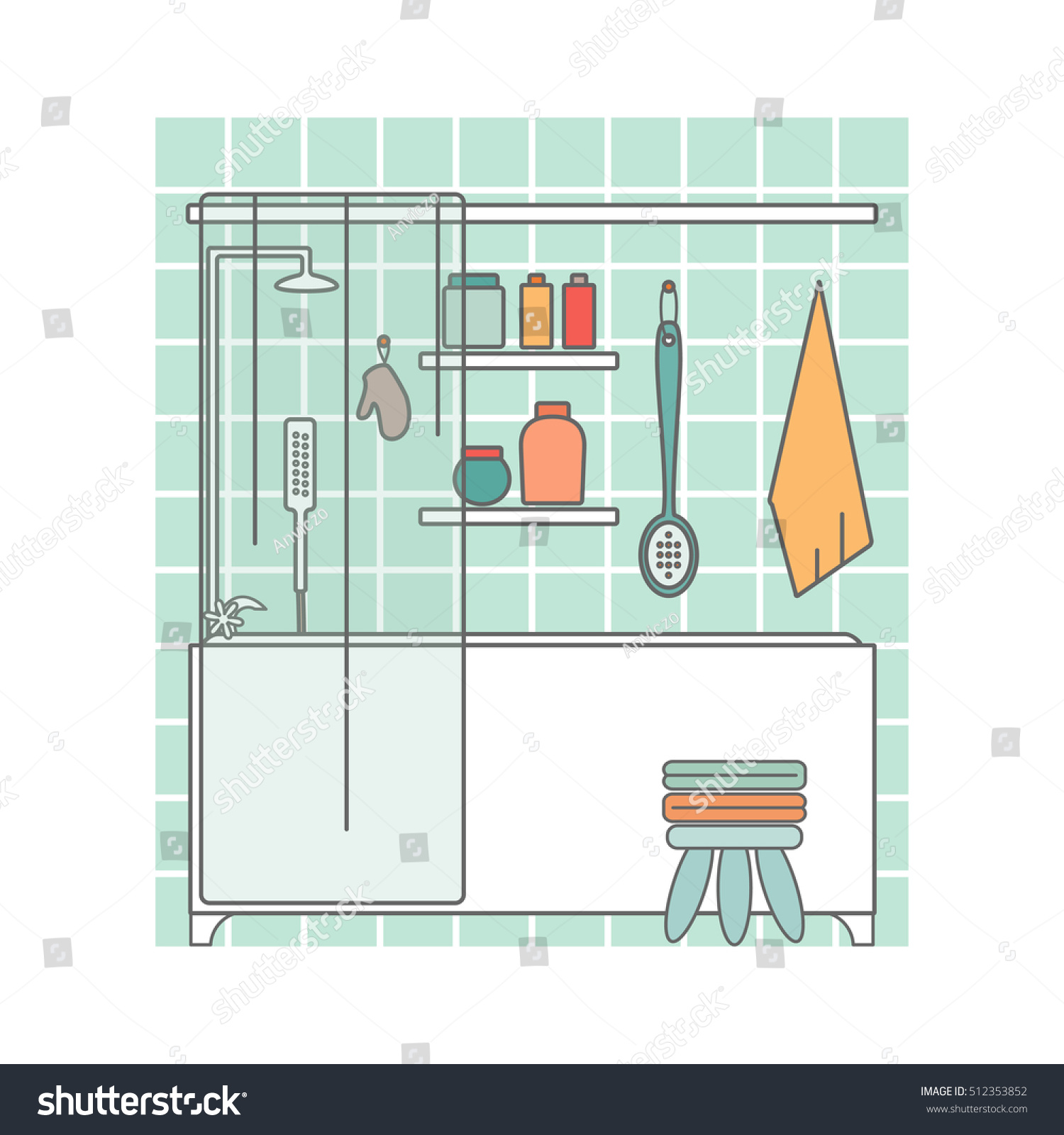 Bathroom Interior Vector Line Illustration Stock Vector (Royalty Free ...