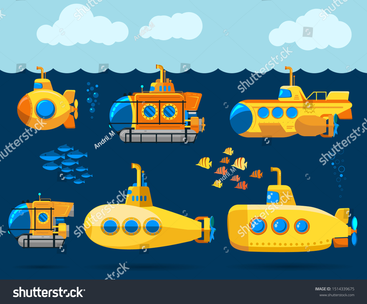 Bathyscaphe Cartoon Yellow Submarine Sea Research Stock Vector (Royalty ...