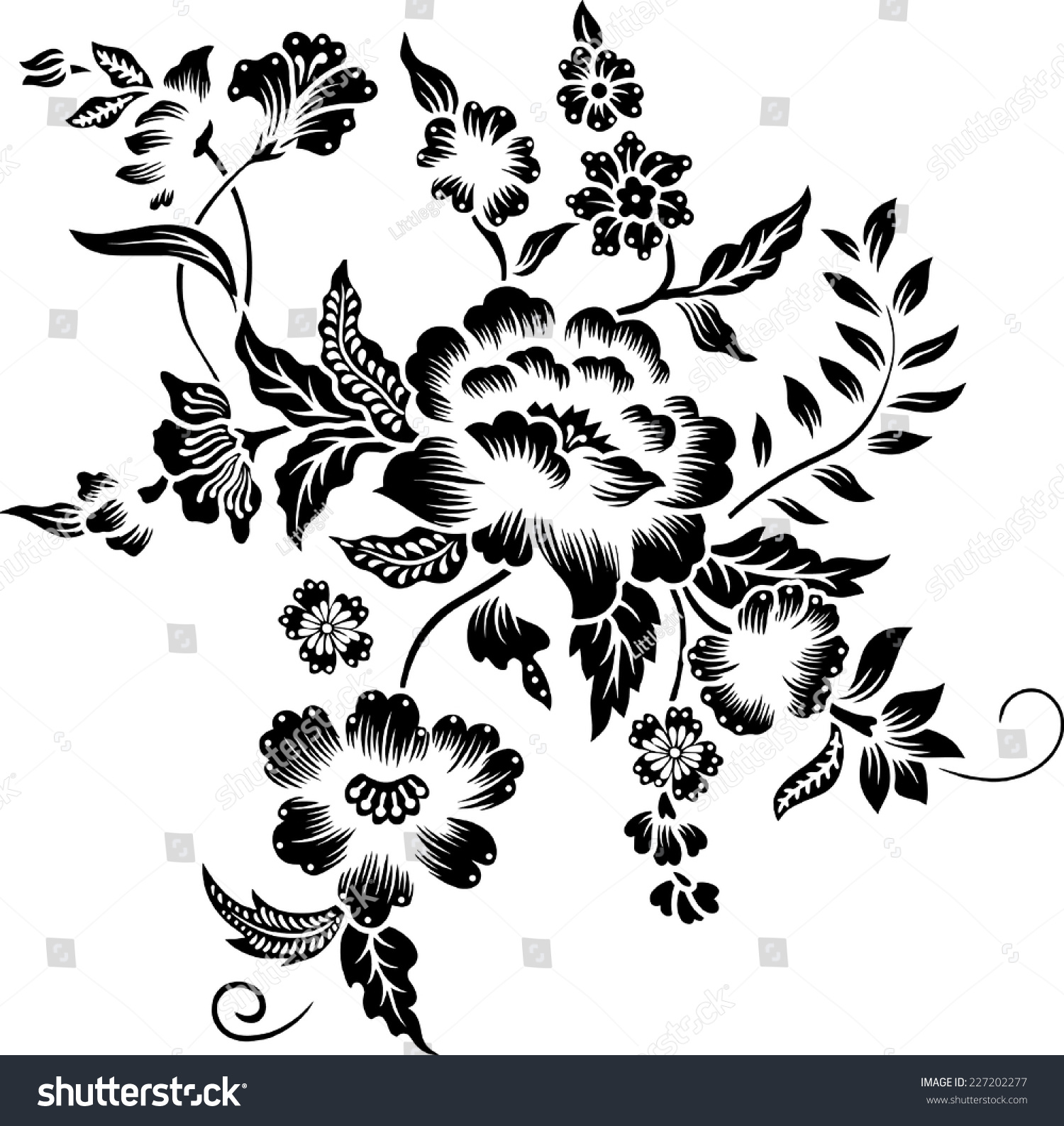Batik.Line Of A Bouquet. Stock Vector Illustration 227202277 : Shutterstock
