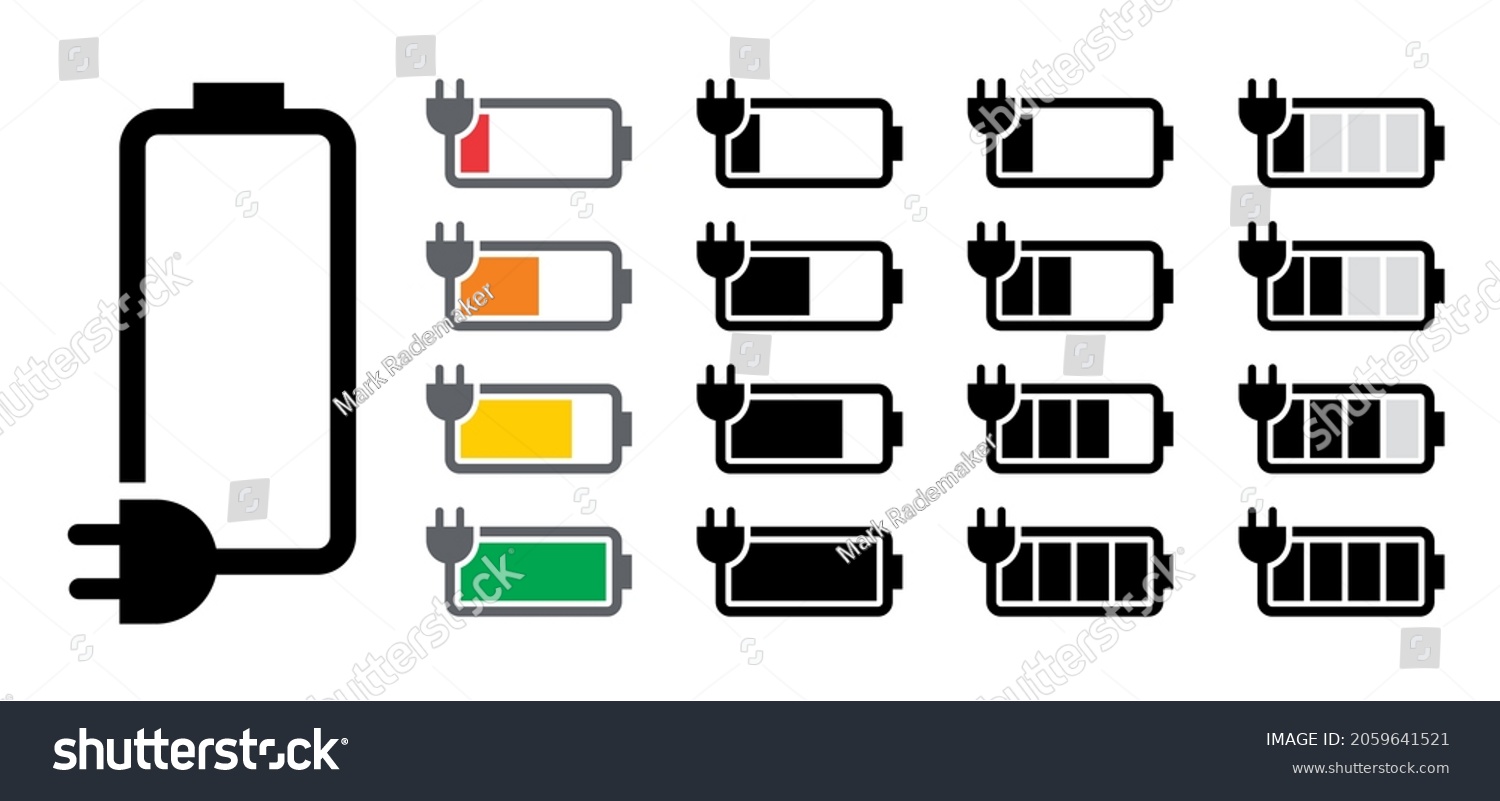 SVG of Battery charging point, charge indicator. Level Battery Energy powerfully full. Power low up status batteries logo. Charge level empty loading bar. Gadgets alkaline tags. Electric, e bike or car icon svg