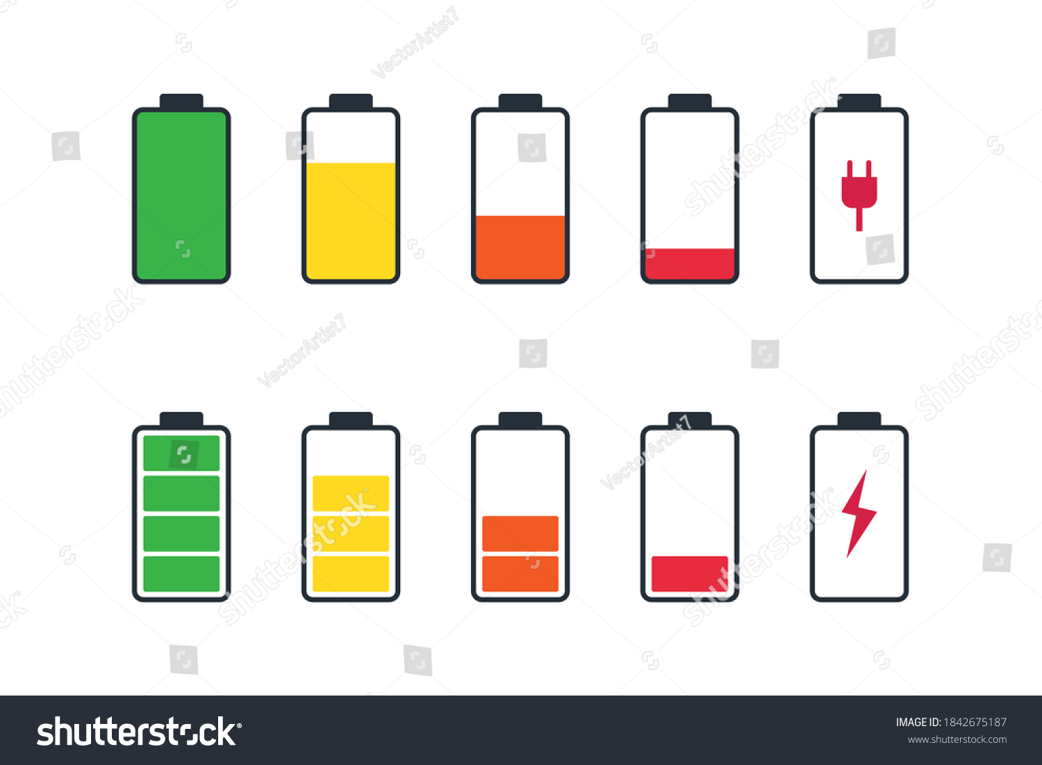 Battery Icon Set Different Level Accumulator Stock Vector (royalty Free 