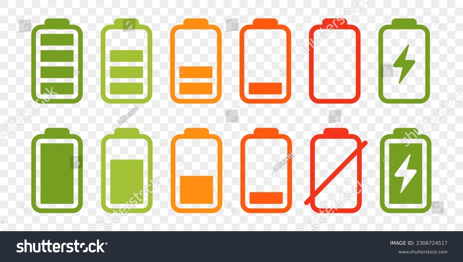SVG of Battery icon set. High quality colorful style vector icons. Green 100% 75%, orange 50%, red 25% 0, batteries. Batery charge indicator. Baterry level, energy, full. Power low up status batteries logo. svg