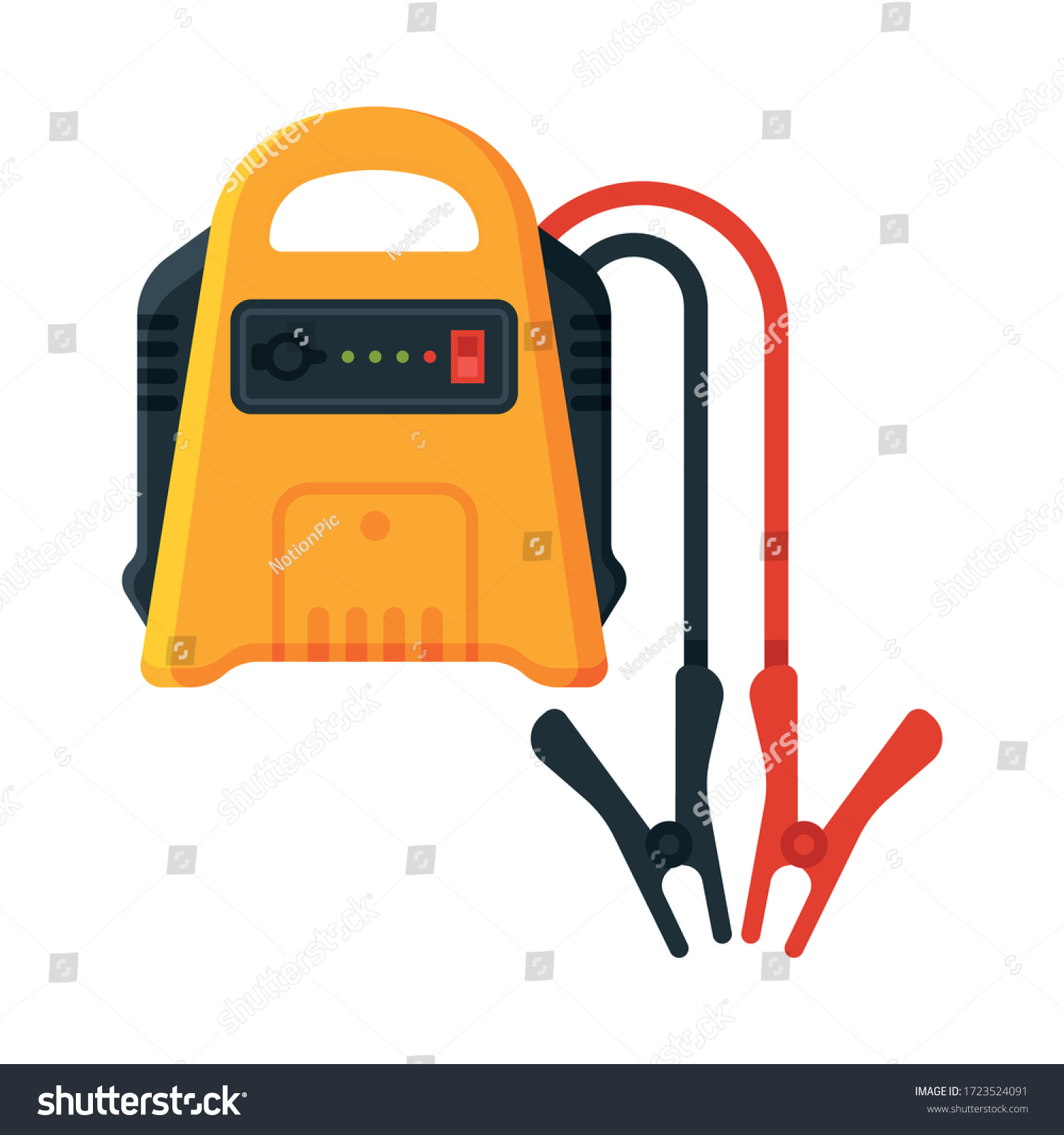 SVG of Battery with Electrical Clips, Jump Start Vehicle Cable, Battery Charger Terminal Vector Illustration svg