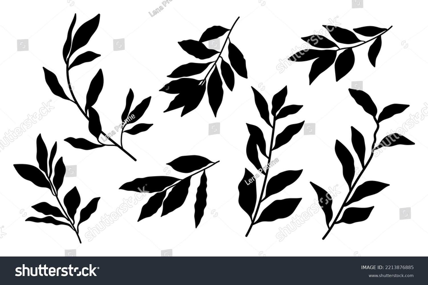 SVG of Bay laurel leaf branches, set stencil template for cutting programs svg