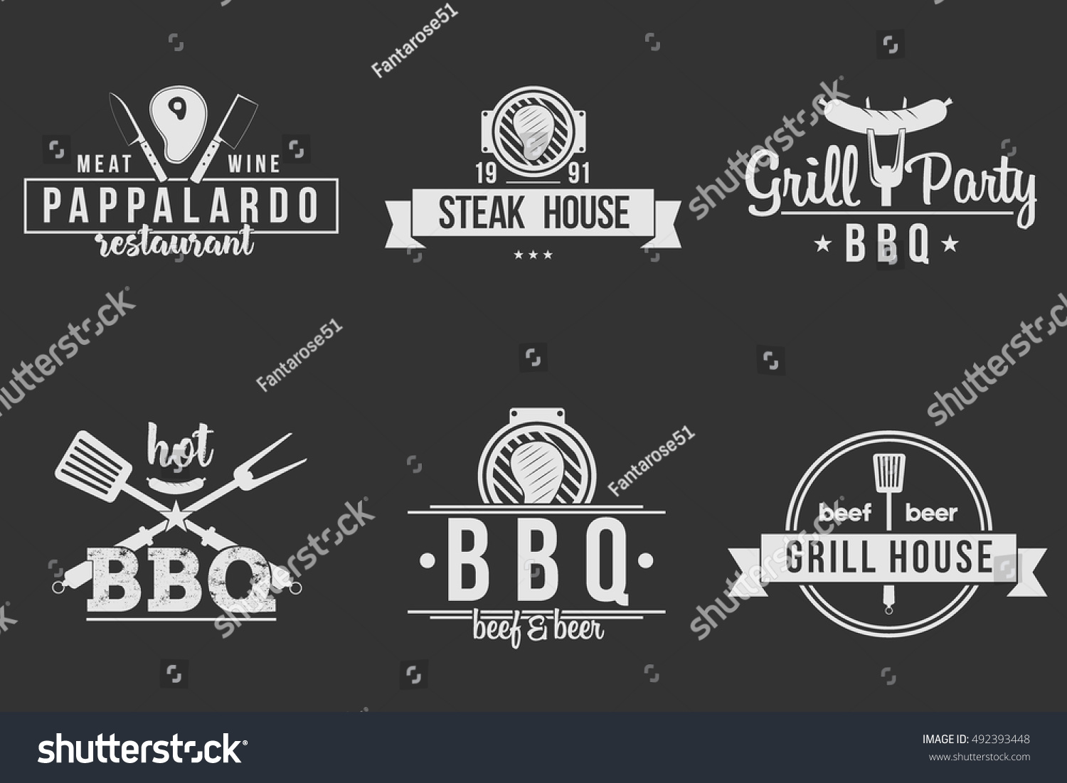 Bbq Logos Black White Stock Vector (Royalty Free) 492393448