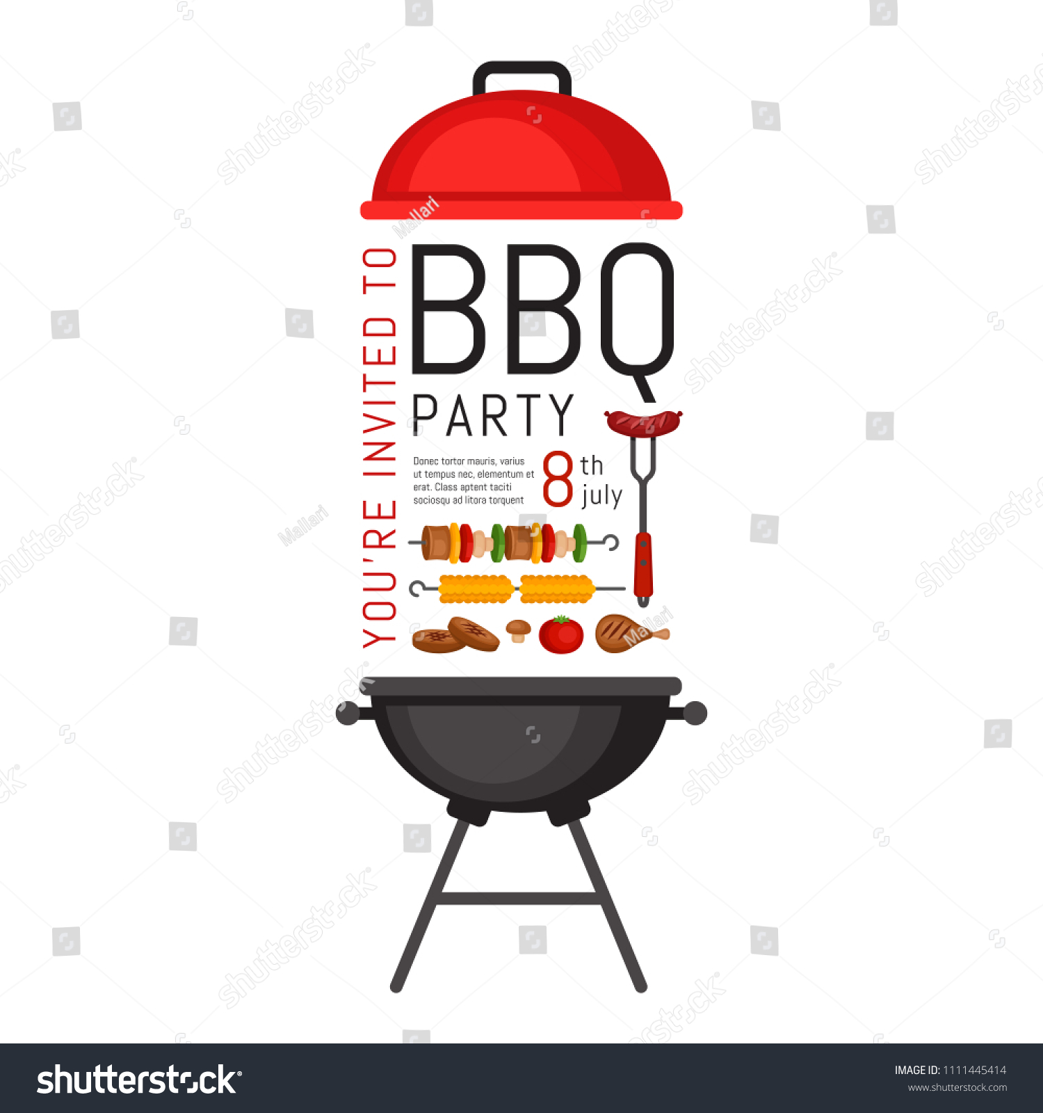 q Party Einladung Mit Grill Und Stock Vektorgrafik Lizenzfrei