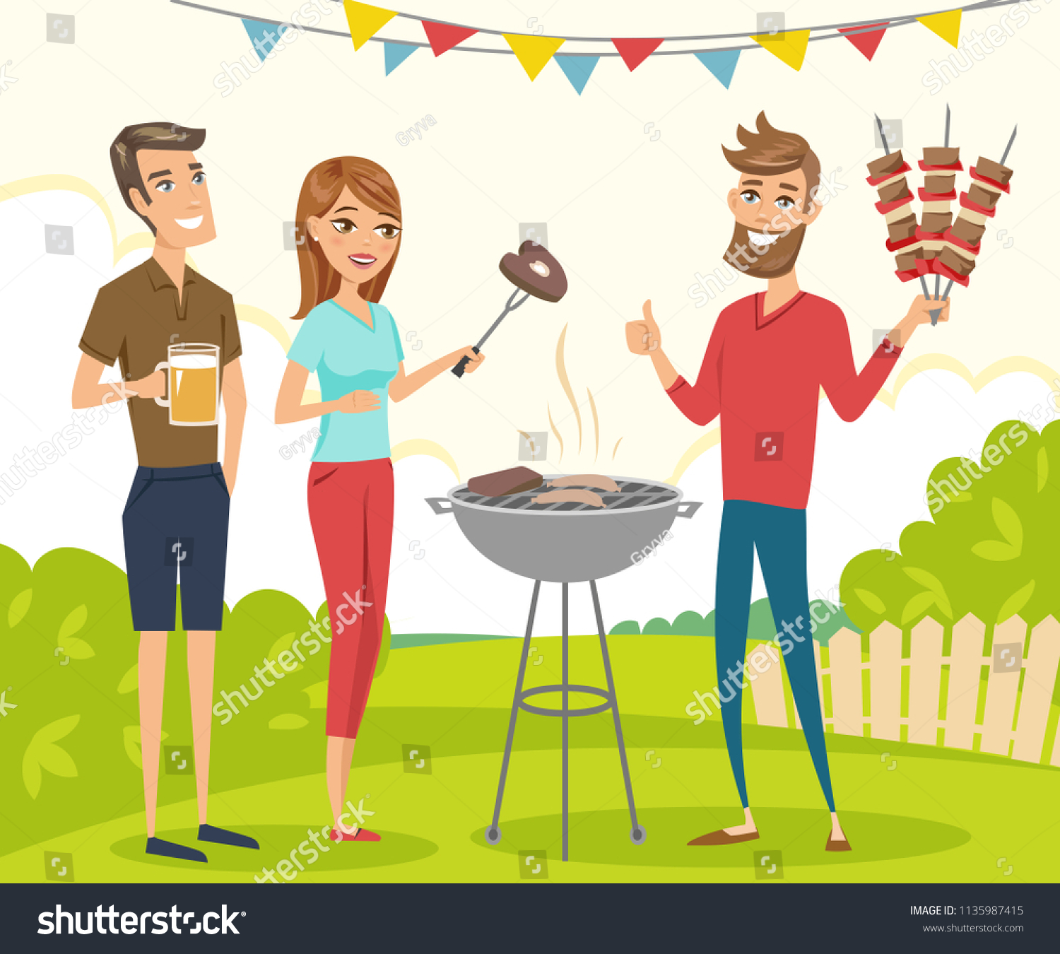 Bbq Party Friends Vector Characters Illustration Stock Vector (Royalty ...