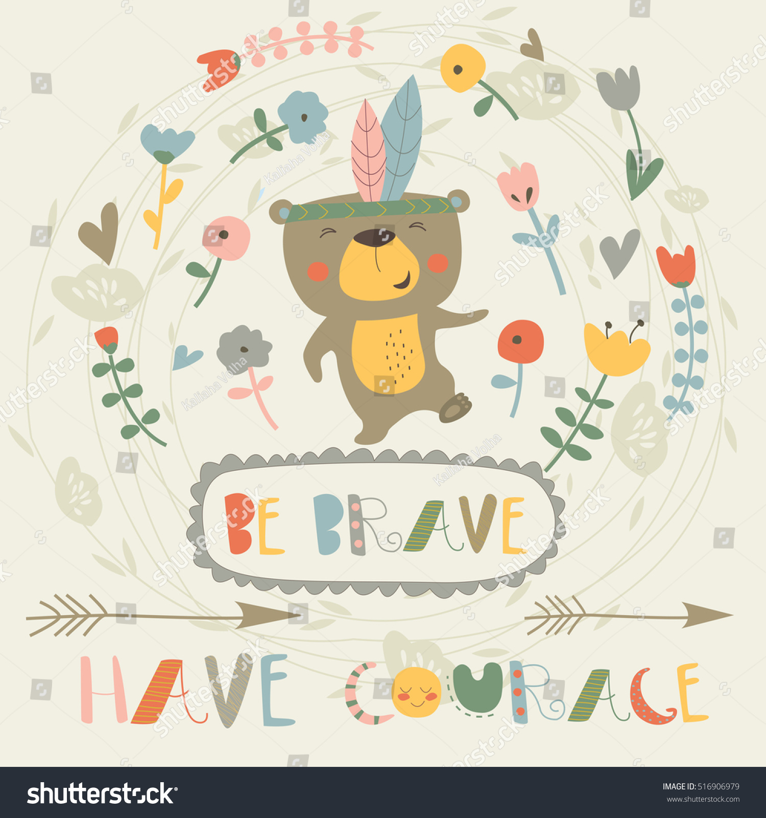 Be Brave Card Arrows Flowers Cute Stock Vector (Royalty Free) 516906979 ...