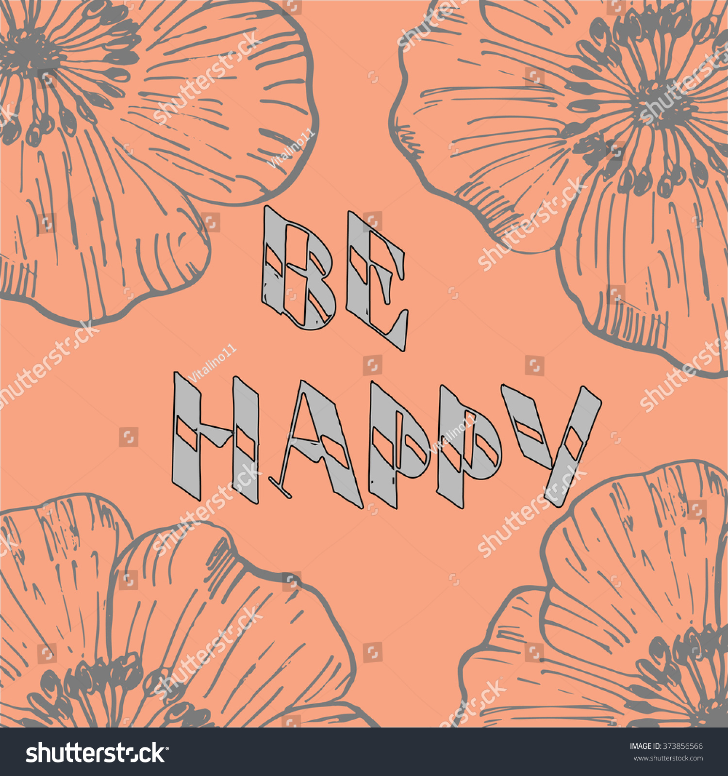 Be Happy Card Hand Drawn Lettering Stock Vector Royalty Free