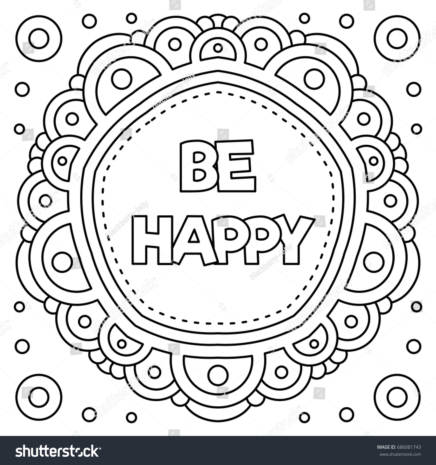 Be Happy Coloring Page Vector Illustration Stock Vector (Royalty Free ...