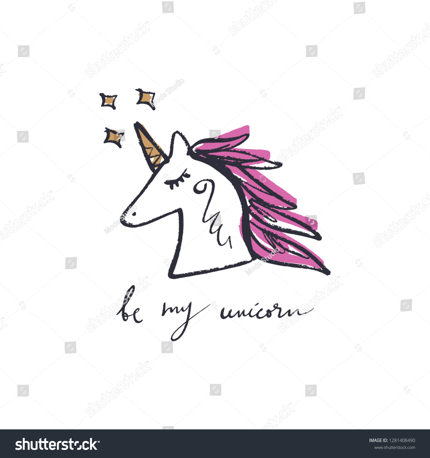 SVG of Be my unicorn. Unicorn girl head. Text hand drawn lettering quote and little pony art, magical nursery theme svg