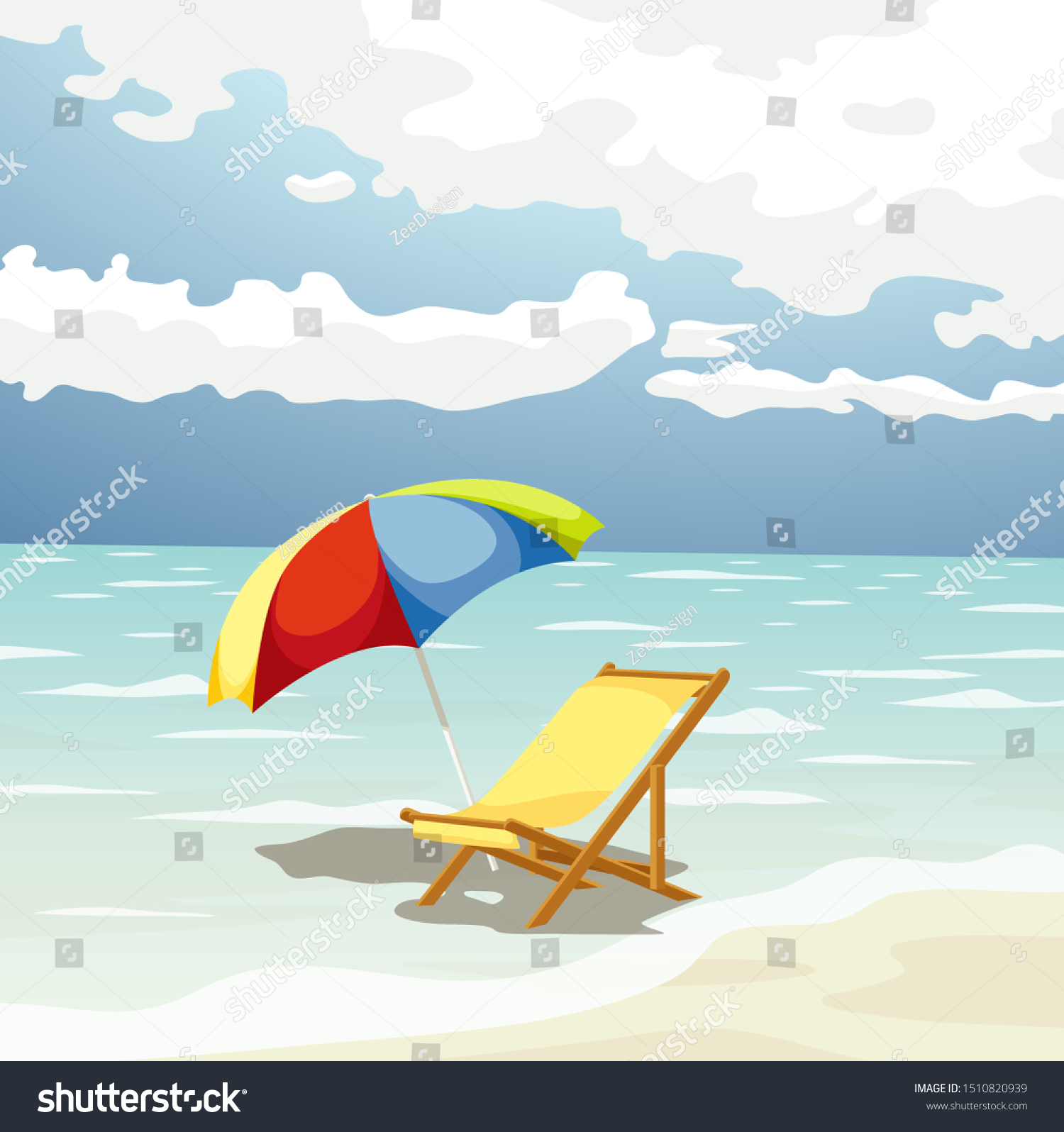 Beach Background Chairs Umbrella Illustration Stock Vector (Royalty ...