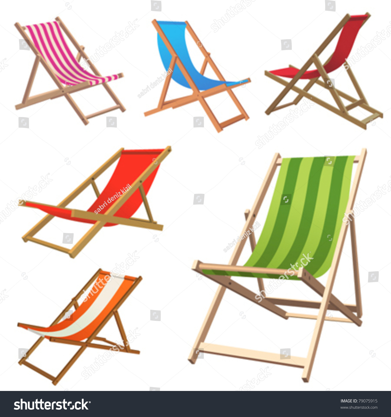 colorful beach chairs, wooden frames, various colors clip art preview