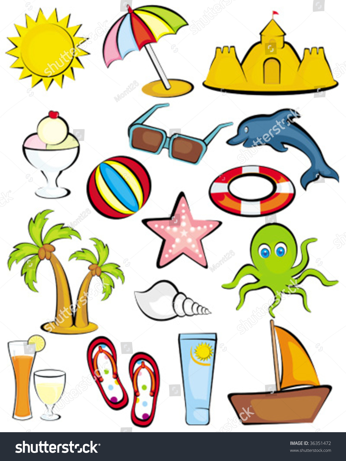 Beach Clipart Icons Stock Vector Illustration 36351472 : Shutterstock