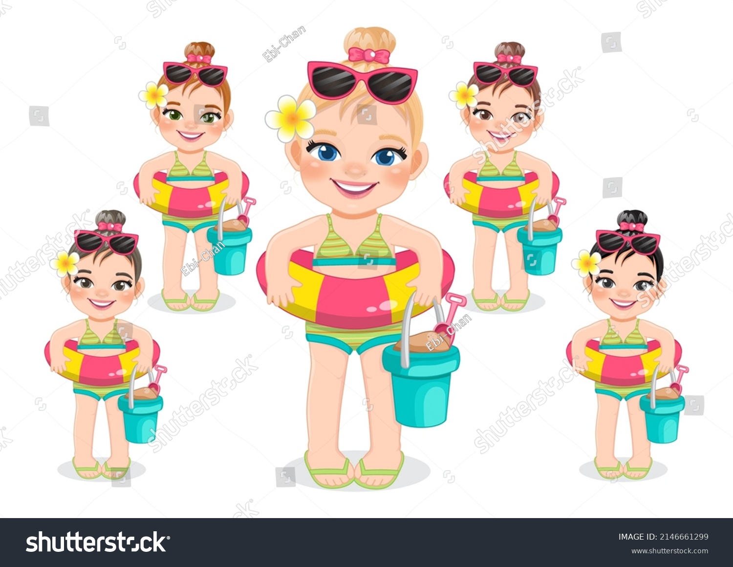 Beach Girl Summer Holiday Kids Holding Stock Vector (Royalty Free ...