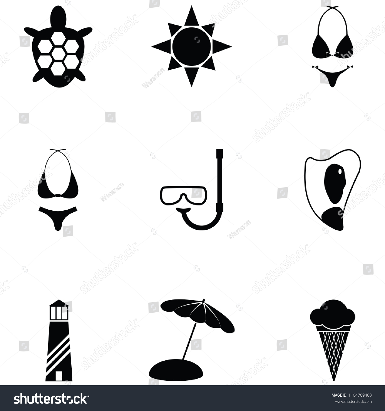 Beach Icon Set Stock Vector Royalty Free 1104709400 Shutterstock