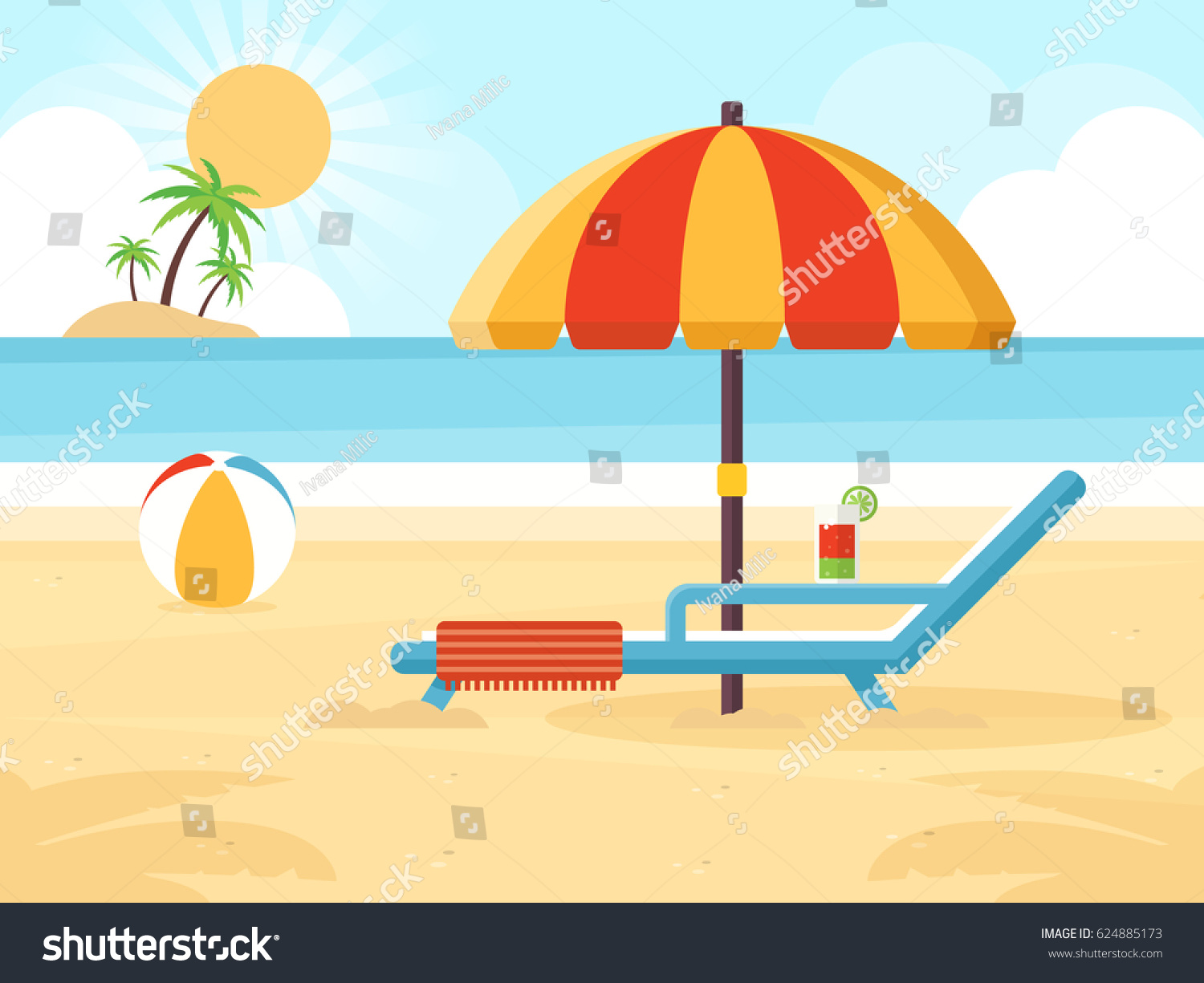 Beach Landscape Beach Umbrella Beach Chair Stock Vector (Royalty 